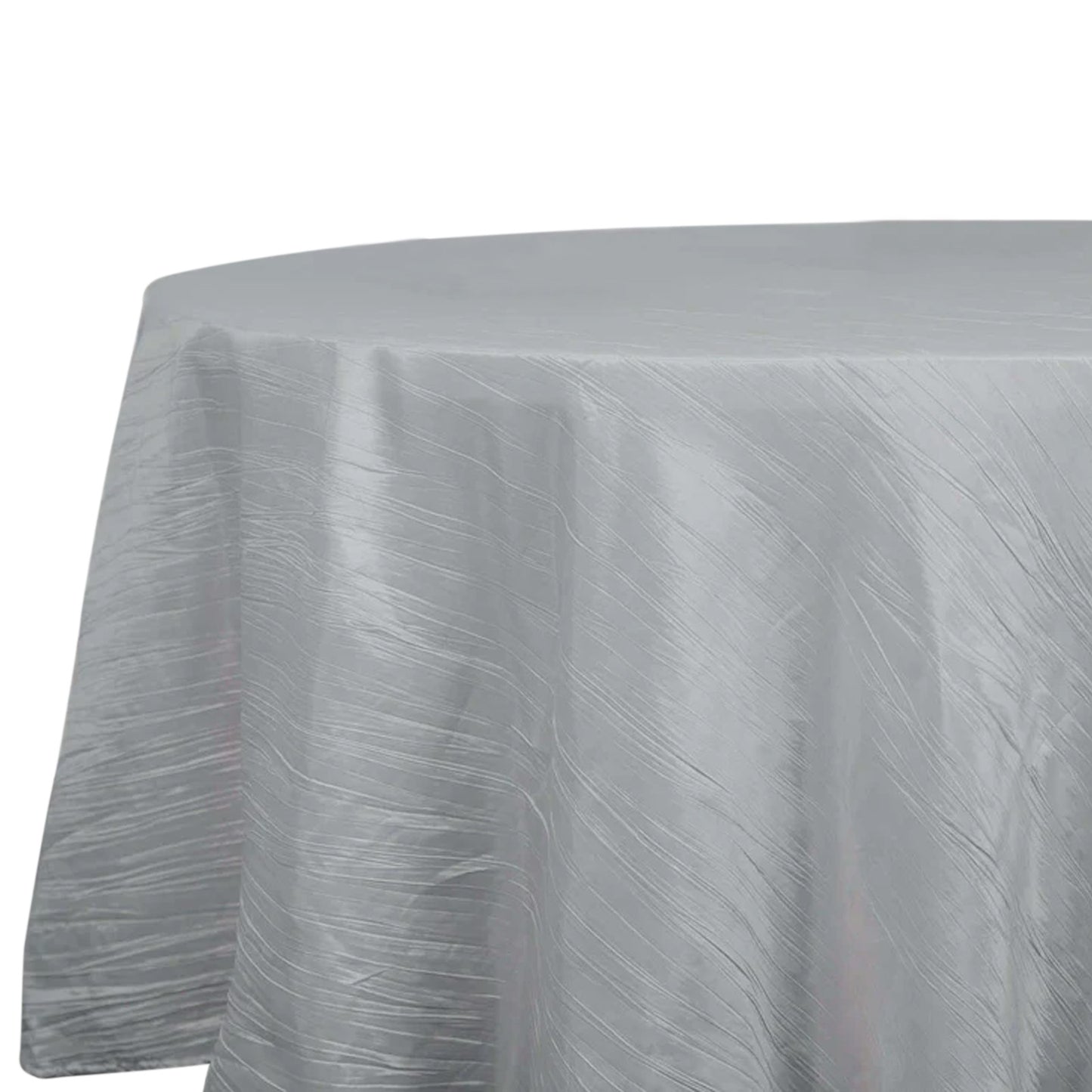 120" Silver Seamless Accordion Crinkle Taffeta Round Tablecloth