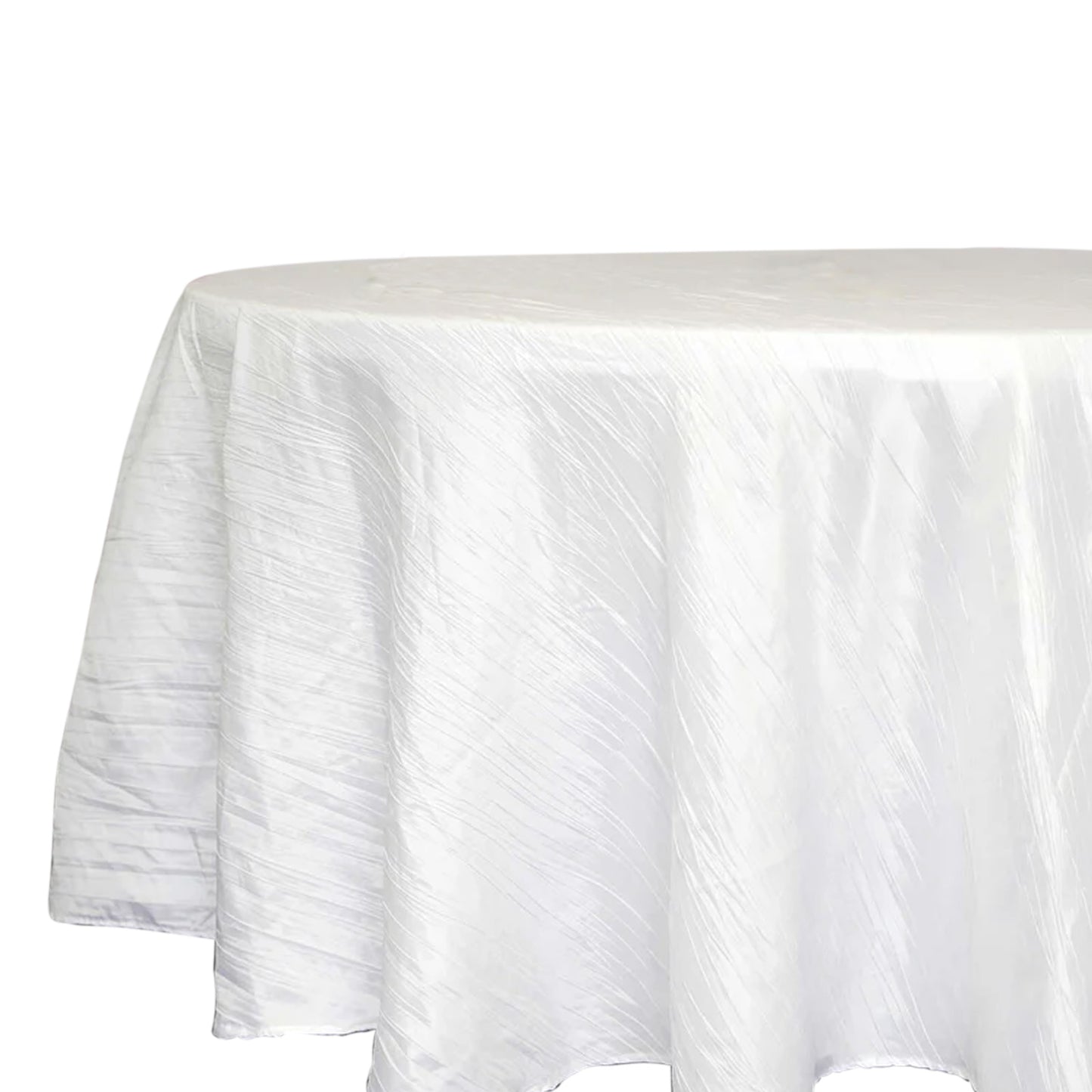 120" White Seamless Accordion Crinkle Taffeta Round Tablecloth