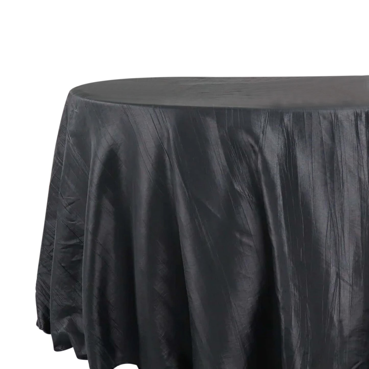 132" Black Accordion Crinkle Taffeta Seamless Round Tablecloth