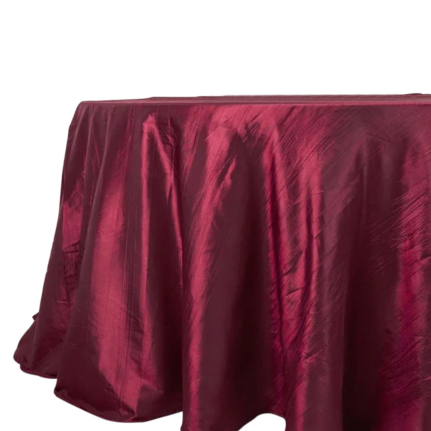 132" Burgundy Accordion Crinkle Taffeta Seamless Round Tablecloth