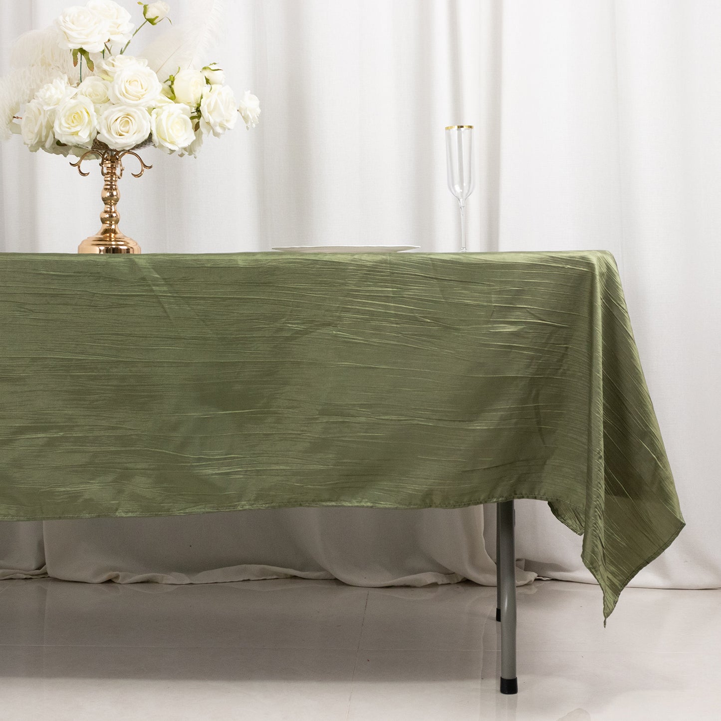 Dusty Sage Green Accordion Crinkle Taffeta Rectangle Tablecloth 60"x102"