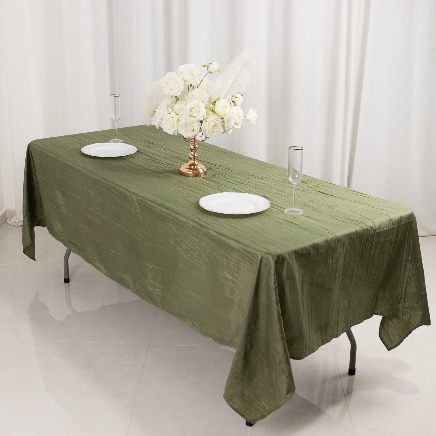 Dusty Sage Green Accordion Crinkle Taffeta Rectangle Tablecloth 60"x102"