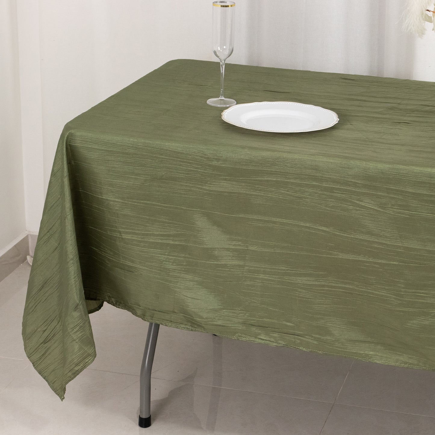 Dusty Sage Green Accordion Crinkle Taffeta Rectangle Tablecloth 60"x102"