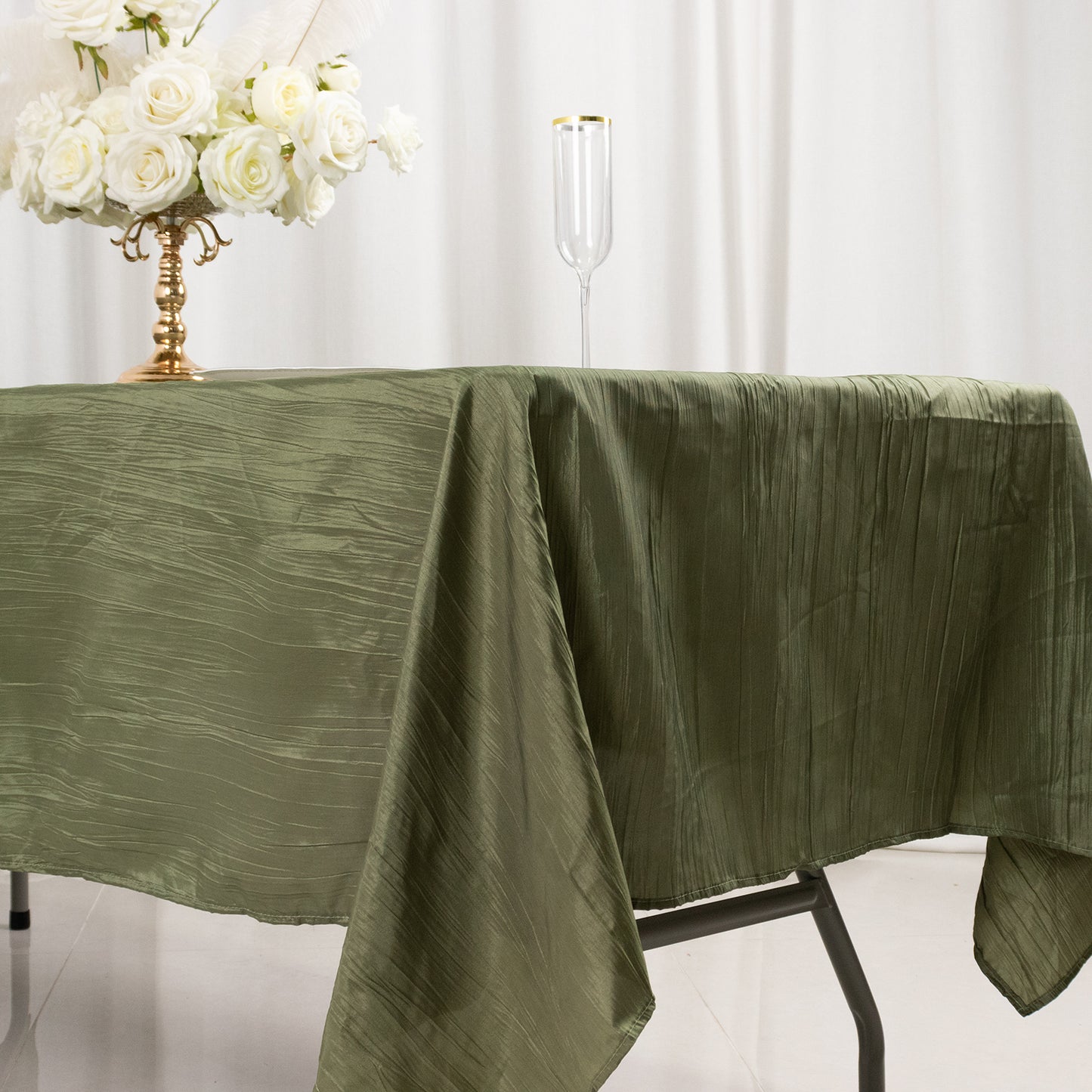 Dusty Sage Green Accordion Crinkle Taffeta Rectangle Tablecloth 60"x102"