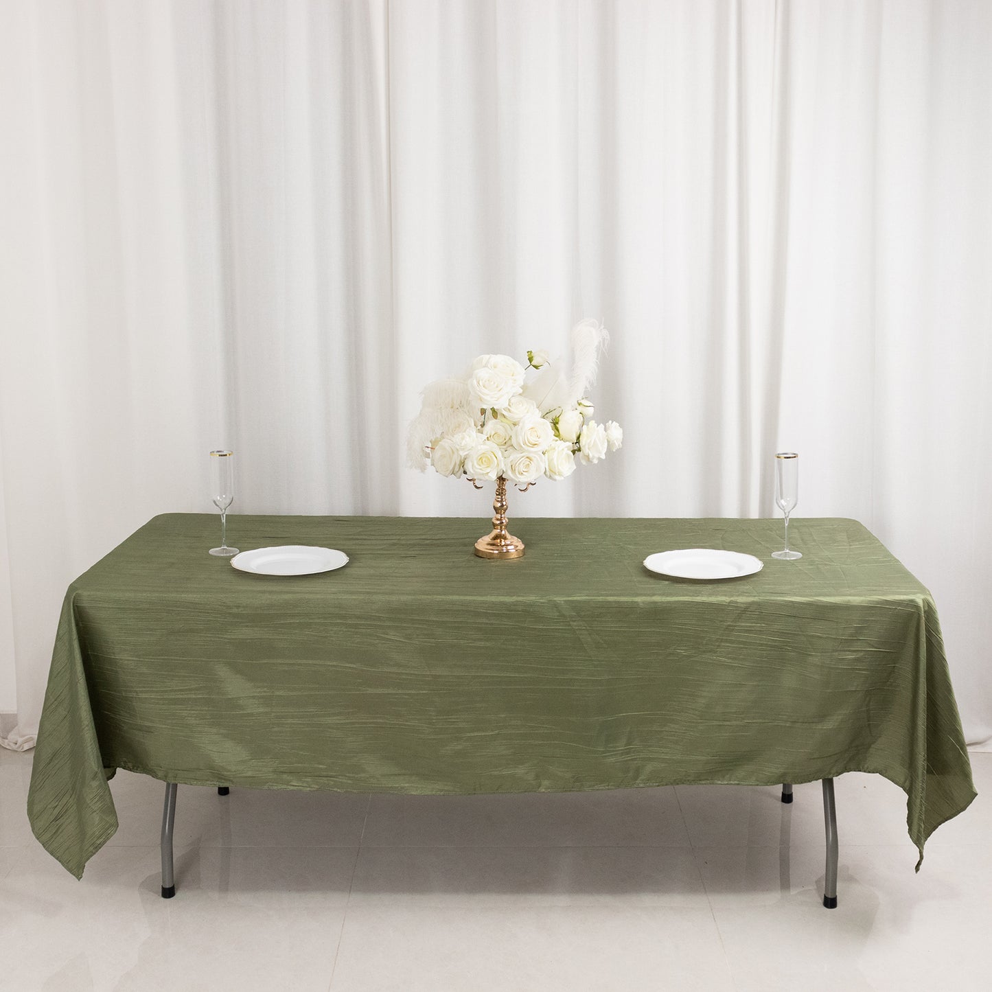 Dusty Sage Green Accordion Crinkle Taffeta Rectangle Tablecloth 60"x102"