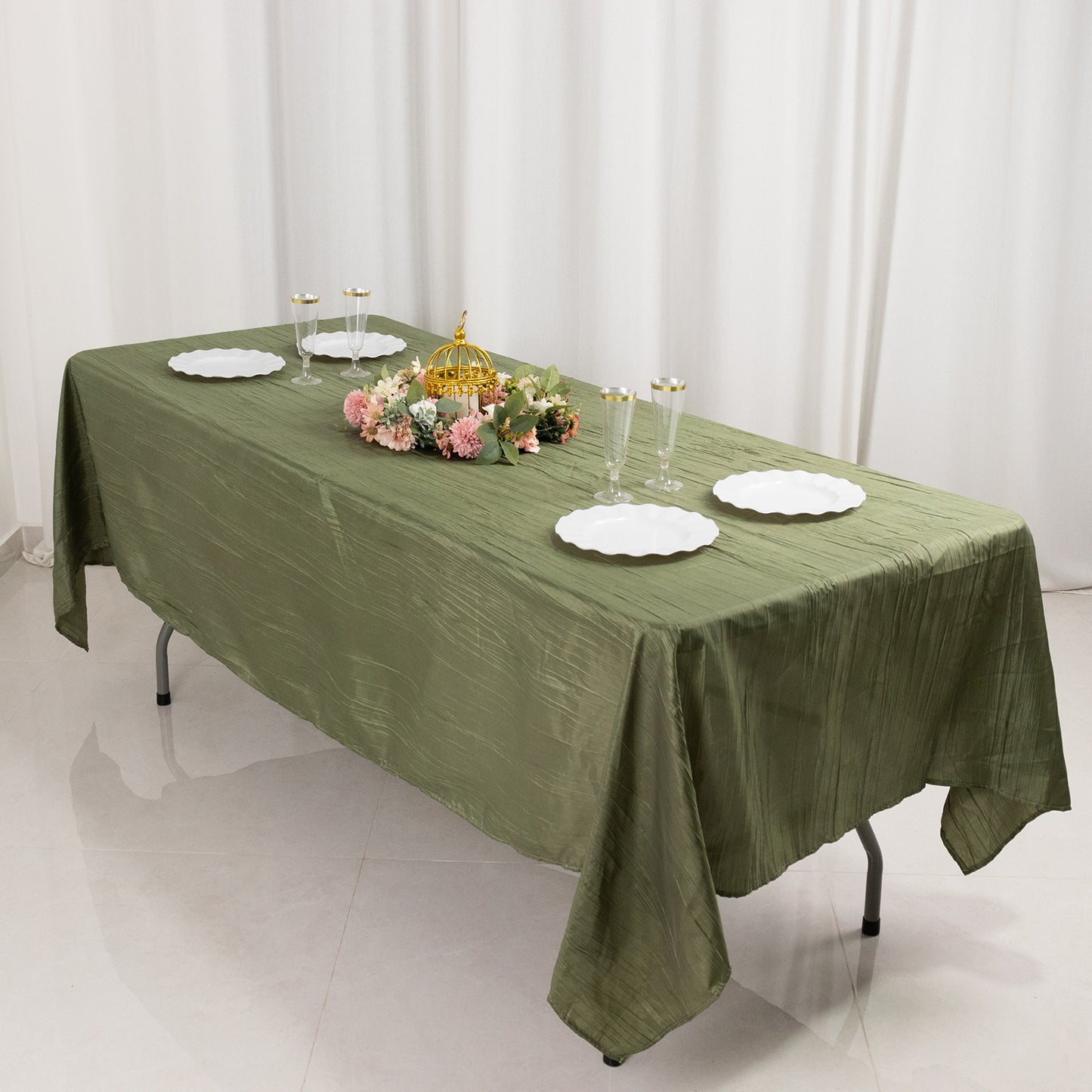 Dusty Sage Green Accordion Crinkle Taffeta Rectangle Tablecloth 60"x102"