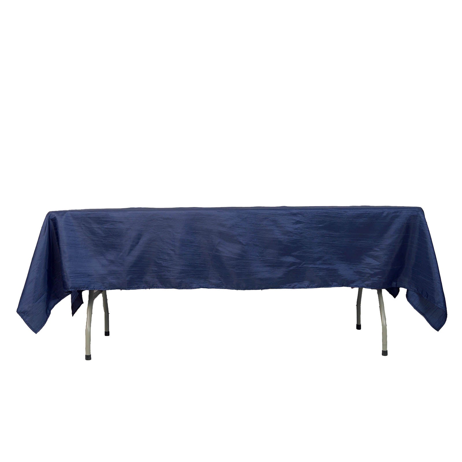 60 Inch x 102 Inch Navy Blue Tablecloth In Accordion Crinkle Taffeta 