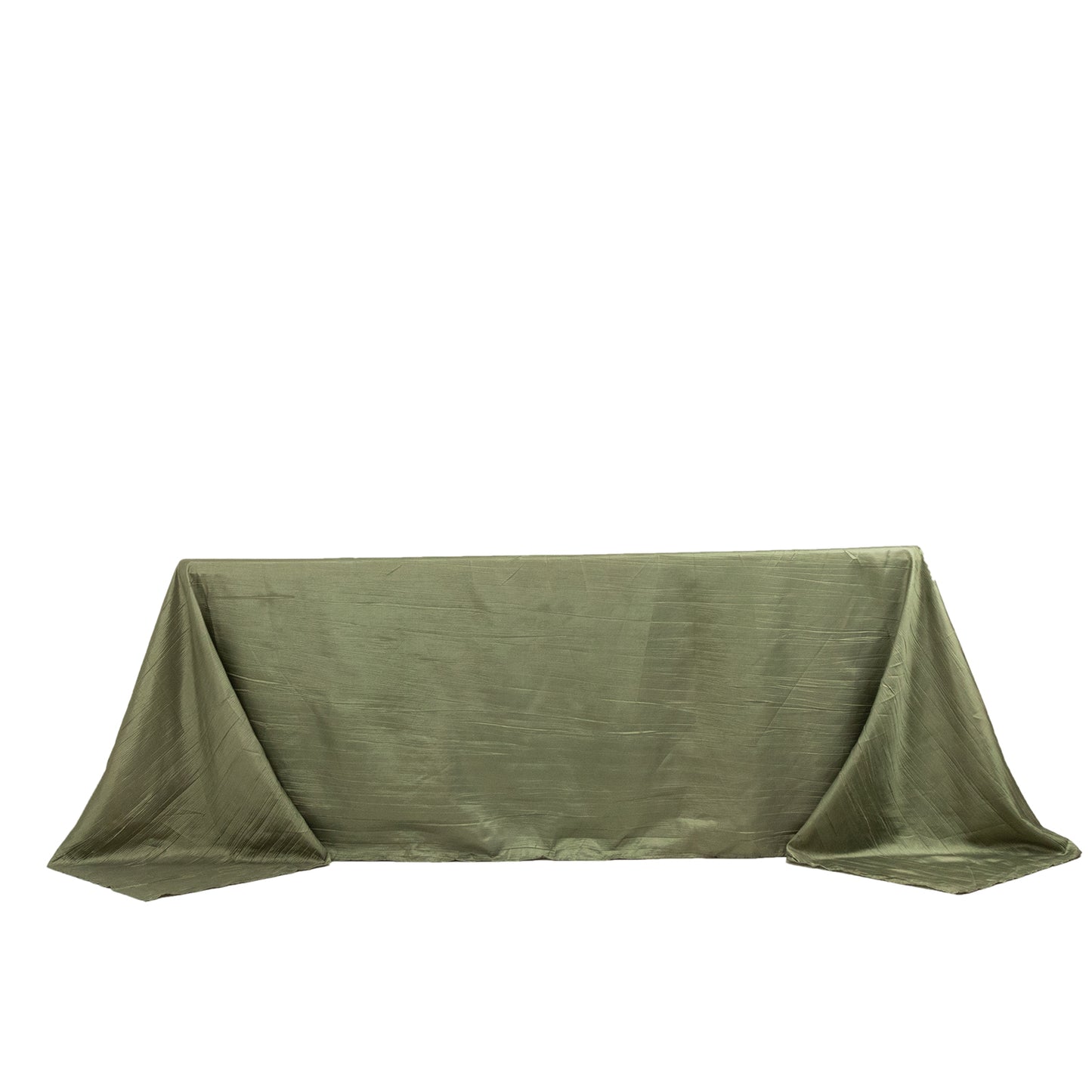 Dusty Sage Green Accordion Crinkle Taffeta Rectangular Tablecloth 90"x132" Seamless for 6 Foot Table With Floor-Length Drop