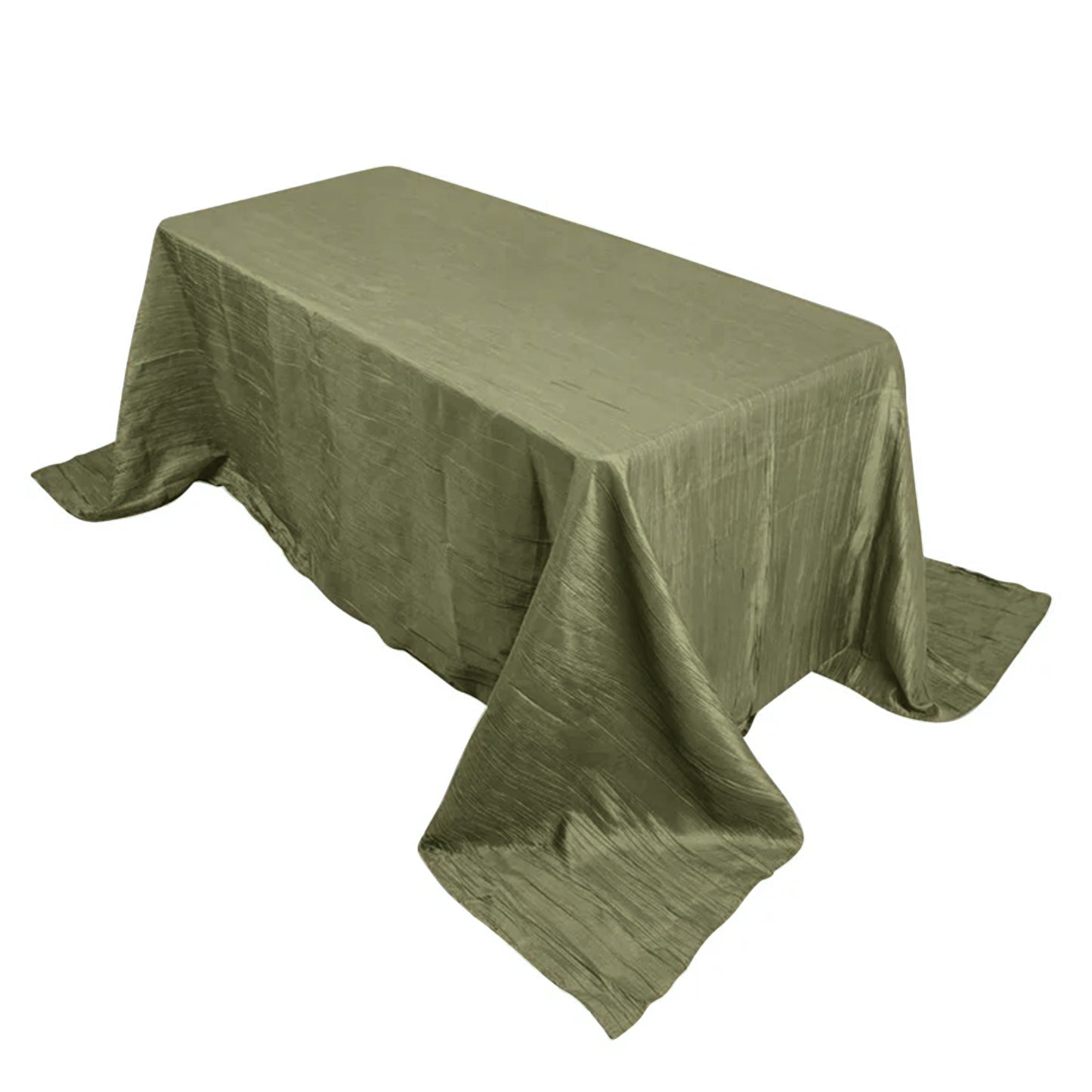 Dusty Sage Green Accordion Crinkle Taffeta Rectangular Tablecloth 90"x132" Seamless for 6 Foot Table With Floor-Length Drop