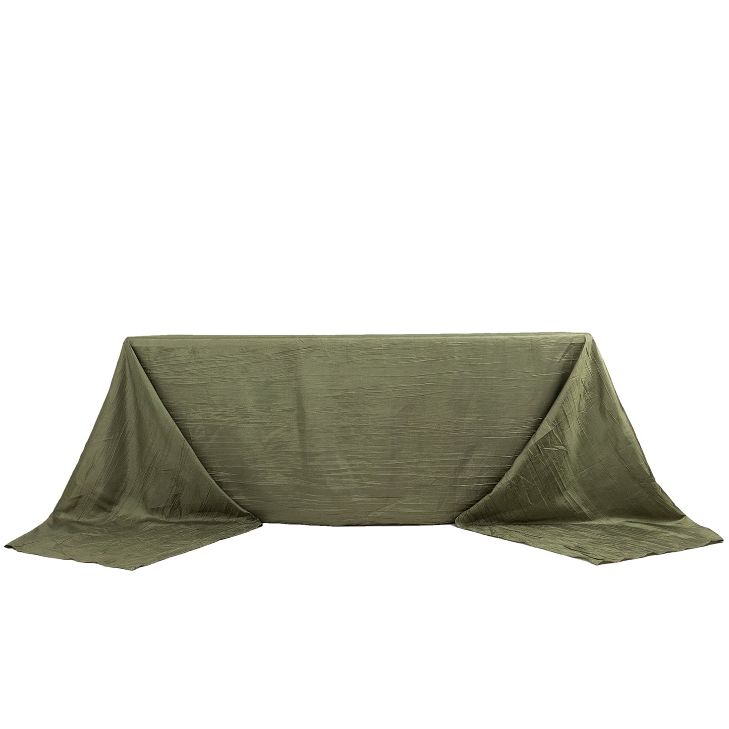 Dusty Sage Green Accordion Crinkle Taffeta Rectangle Tablecloth 90"x156" Seamless for 8 Foot Table With Floor-Length Drop