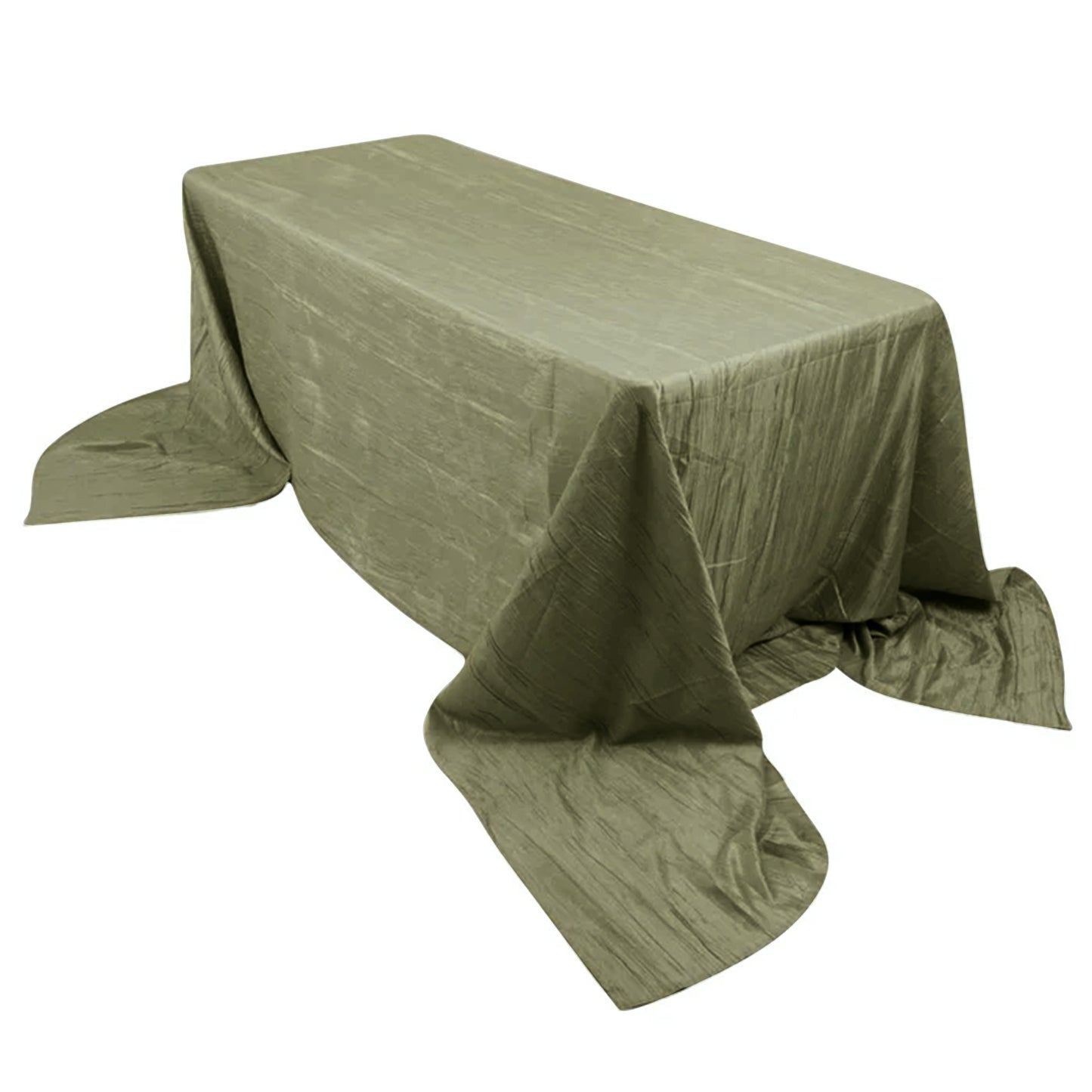 Dusty Sage Green Accordion Crinkle Taffeta Rectangle Tablecloth 90"x156" Seamless for 8 Foot Table With Floor-Length Drop