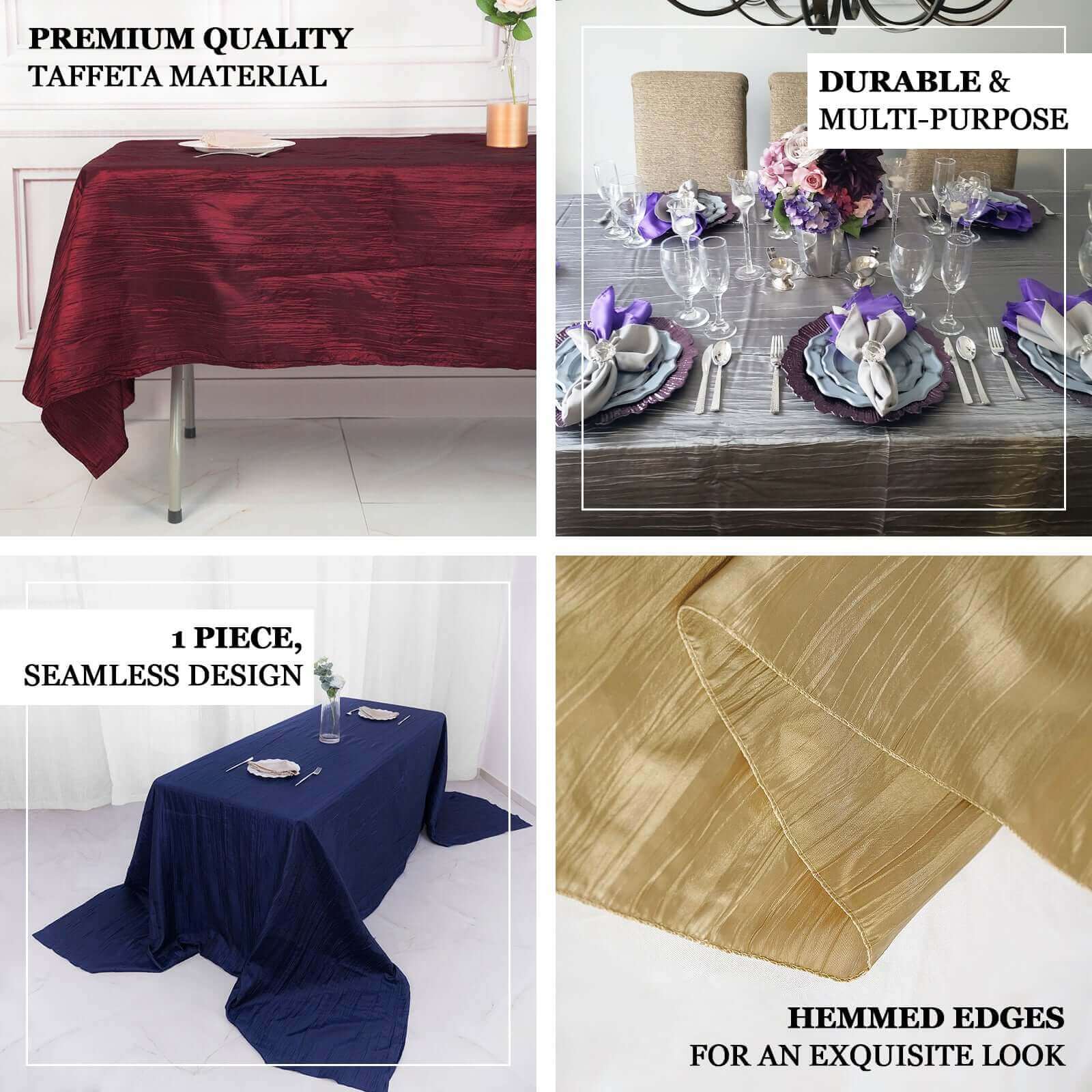 90"x156" Gold Accordion Crinkle Taffeta Seamless Rectangular Tablecloth