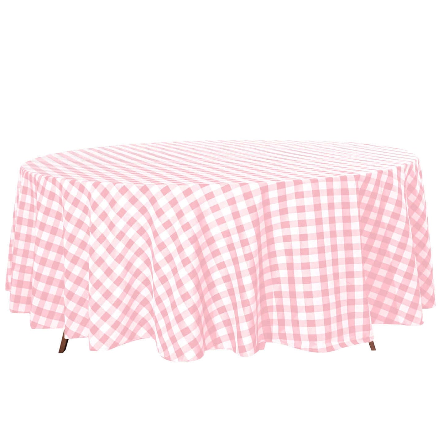 108" | White/Rose Quartz Buffalo Plaid Round Tablecloth, Checkered Gingham Polyester Tablecloth