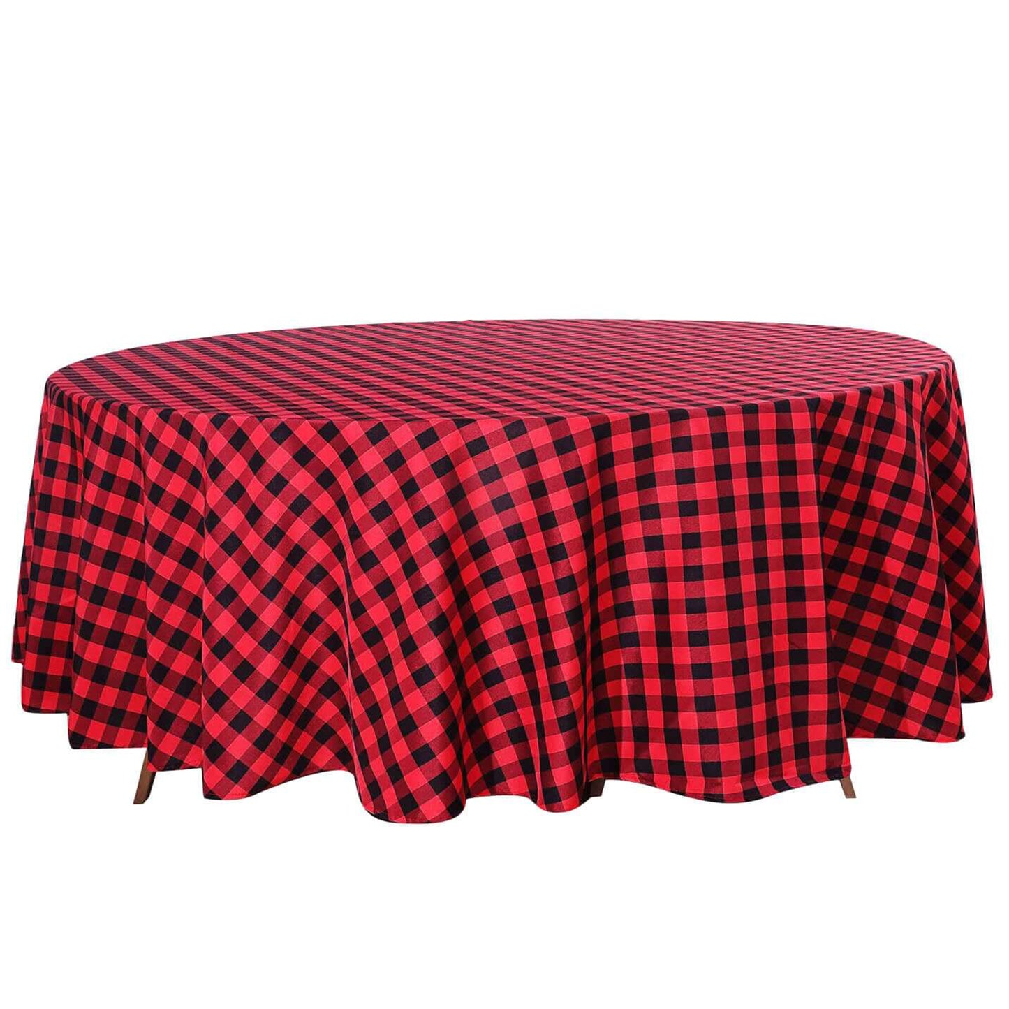 108" | Black/Red Buffalo Plaid Round Tablecloth, Checkered Gingham Polyester Tablecloth