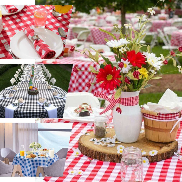 108" | Black/Red Seamless Buffalo Plaid Round Tablecloth, Checkered Gingham Polyester Tablecloth