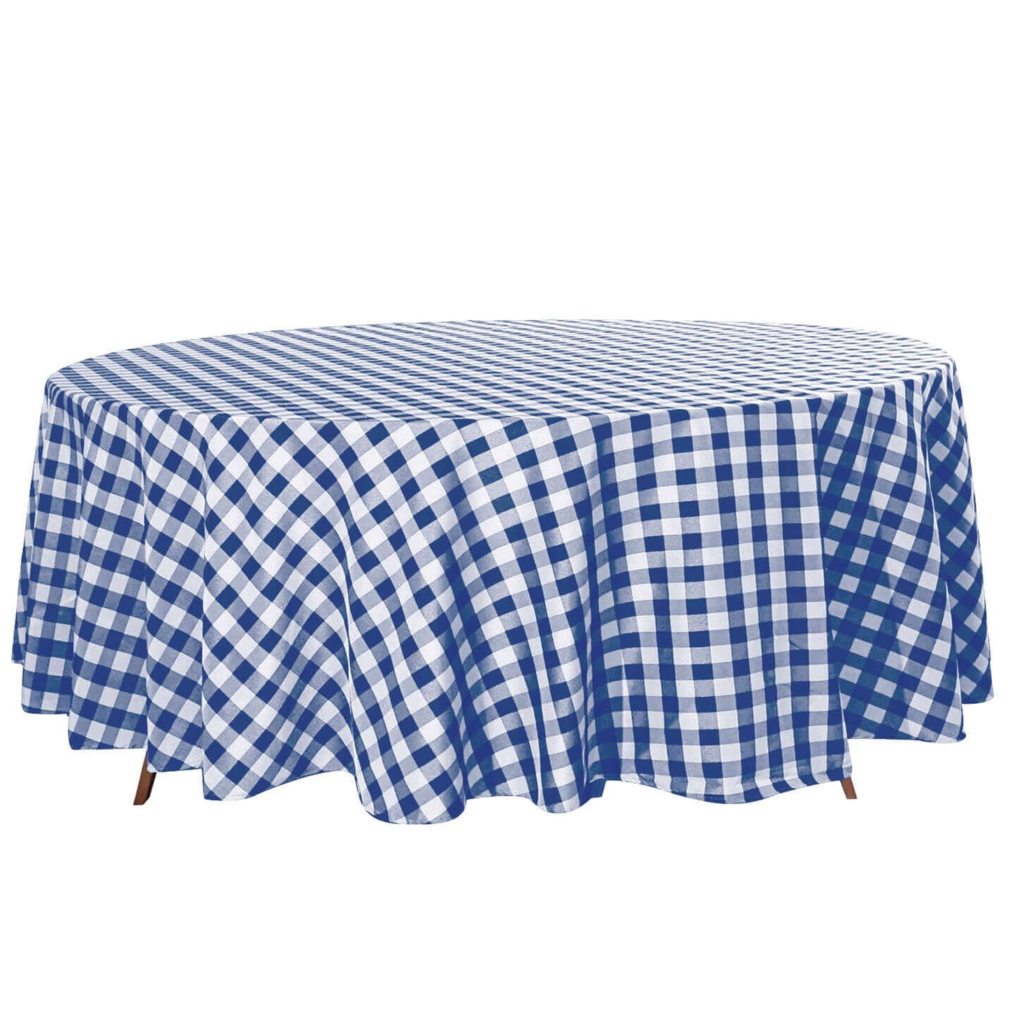 108" | White/Navy Blue Buffalo Plaid Round Tablecloth, Checkered Gingham Polyester Tablecloth