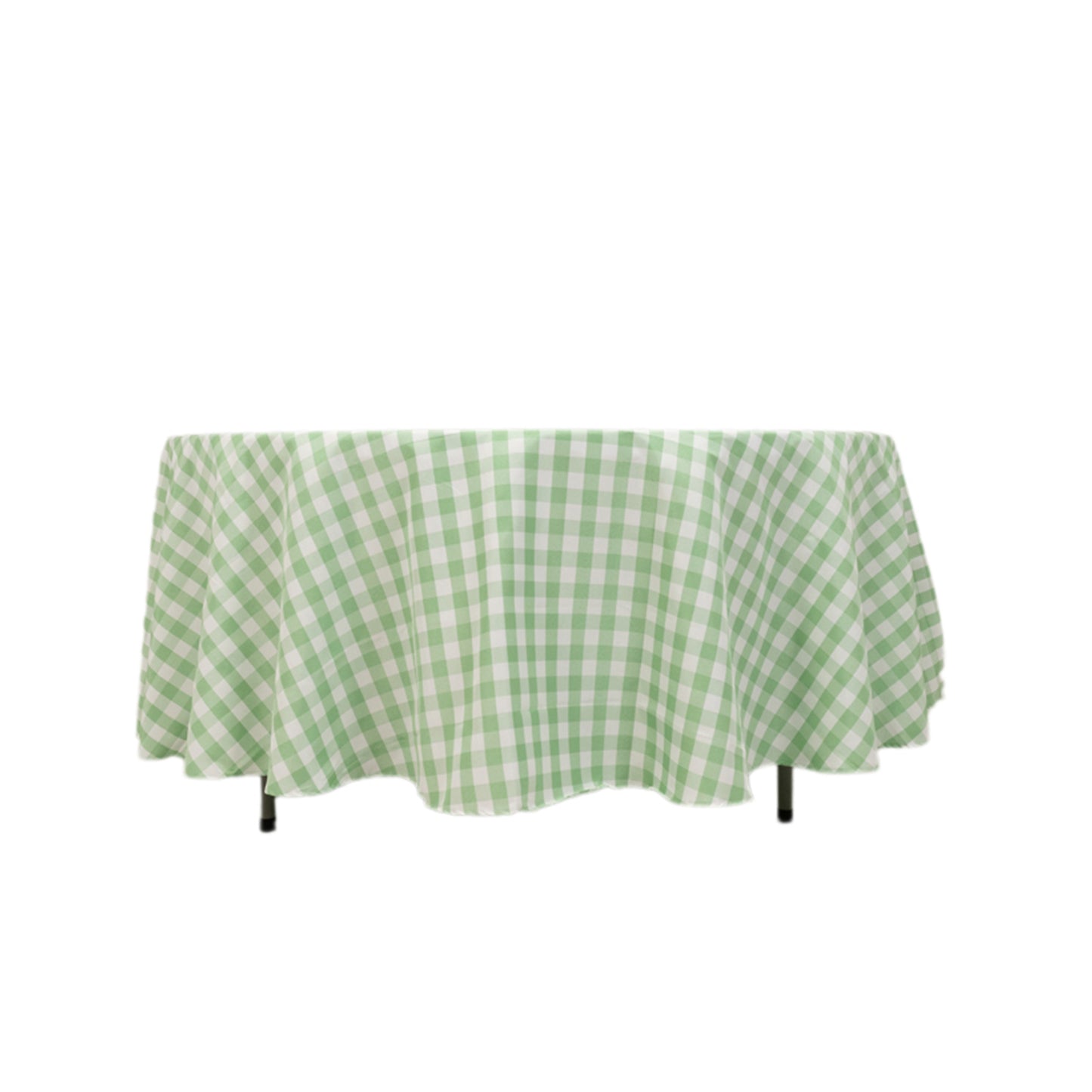 108" White Sage Green Buffalo Plaid Round Tablecloth, Checkered Gingham Polyester Tablecloth