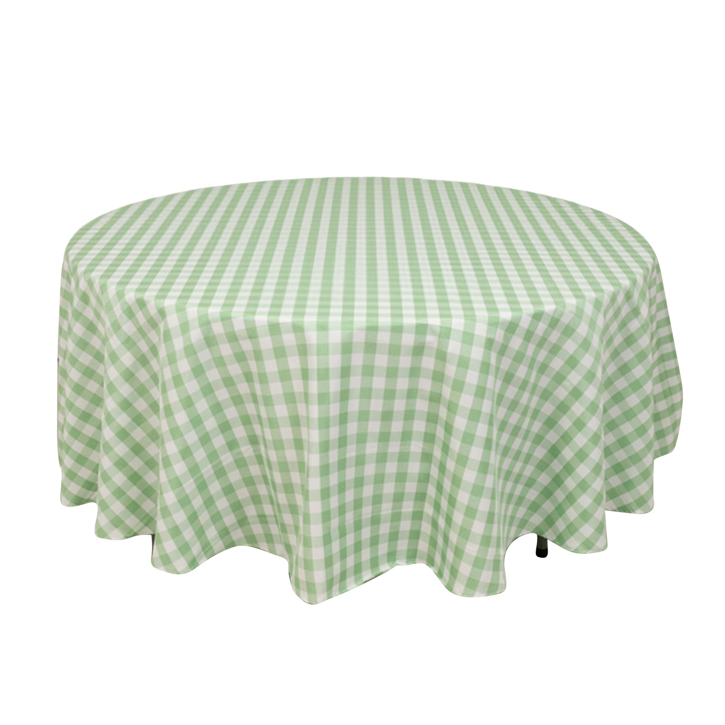 108" White Sage Green Buffalo Plaid Round Tablecloth, Checkered Gingham Polyester Tablecloth