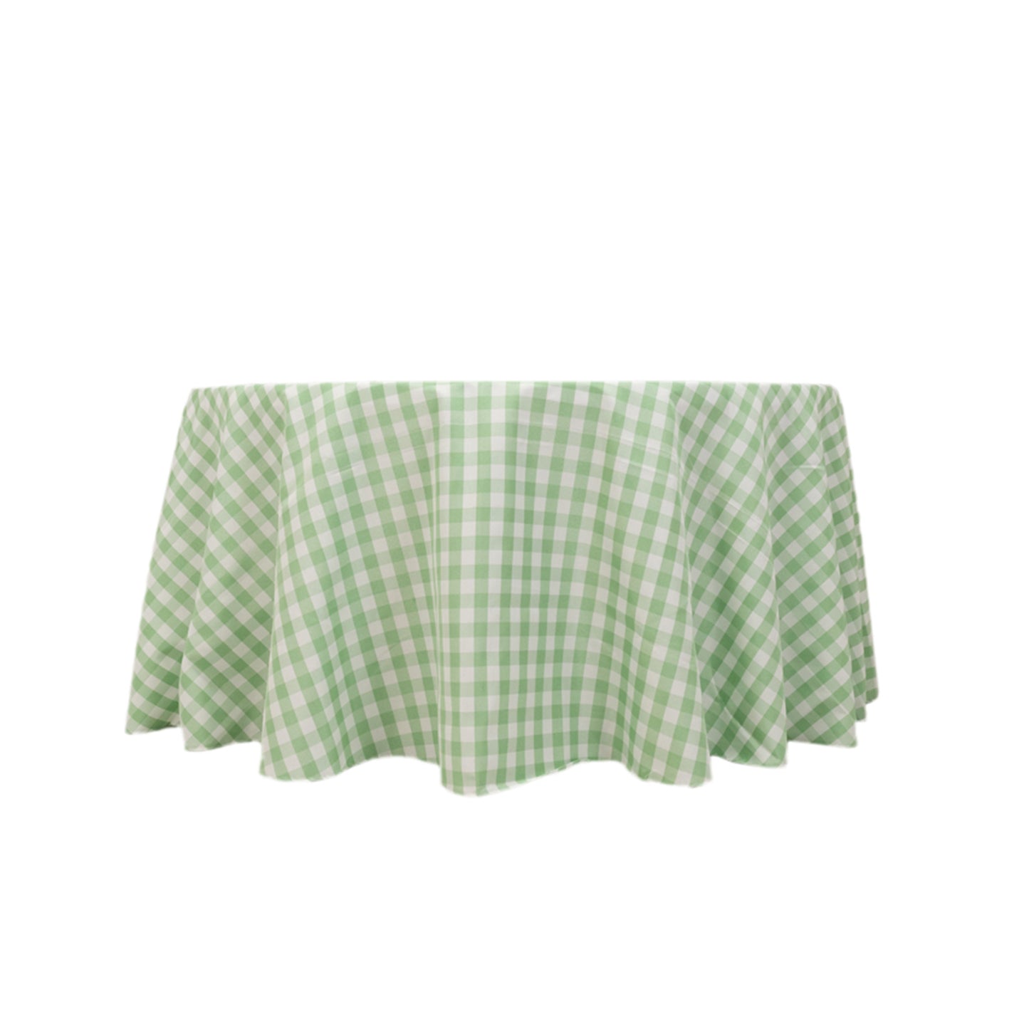 120" White Sage Green Seamless Buffalo Plaid Round Tablecloth, Checkered Gingham Polyester Tablecloth for 5 Foot Table With Floor-Length Drop