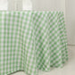 120" White Sage Green Seamless Buffalo Plaid Round Tablecloth, Checkered Gingham Polyester Tablecloth for 5 Foot Table With Floor-Length Drop