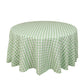 120" White Sage Green Seamless Buffalo Plaid Round Tablecloth, Checkered Gingham Polyester Tablecloth for 5 Foot Table With Floor-Length Drop