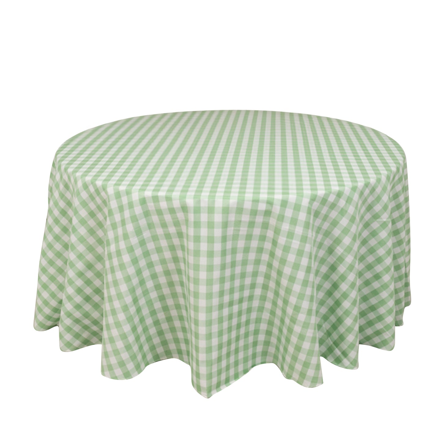 120" White Sage Green Seamless Buffalo Plaid Round Tablecloth, Checkered Gingham Polyester Tablecloth for 5 Foot Table With Floor-Length Drop