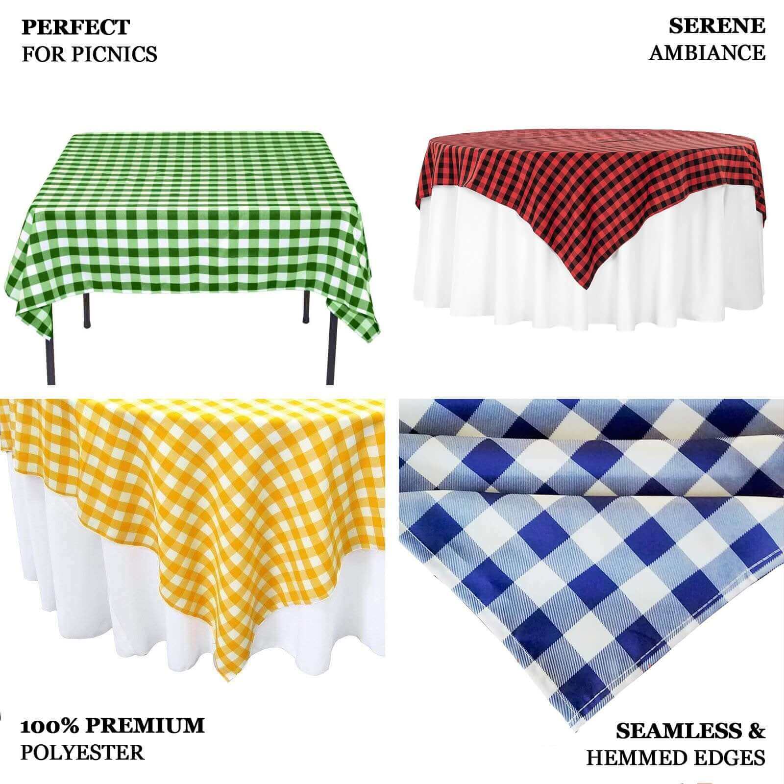 54"x54" | White/Navy Blue Seamless Buffalo Plaid Square Tablecloth, Checkered Gingham Polyester Tablecloth