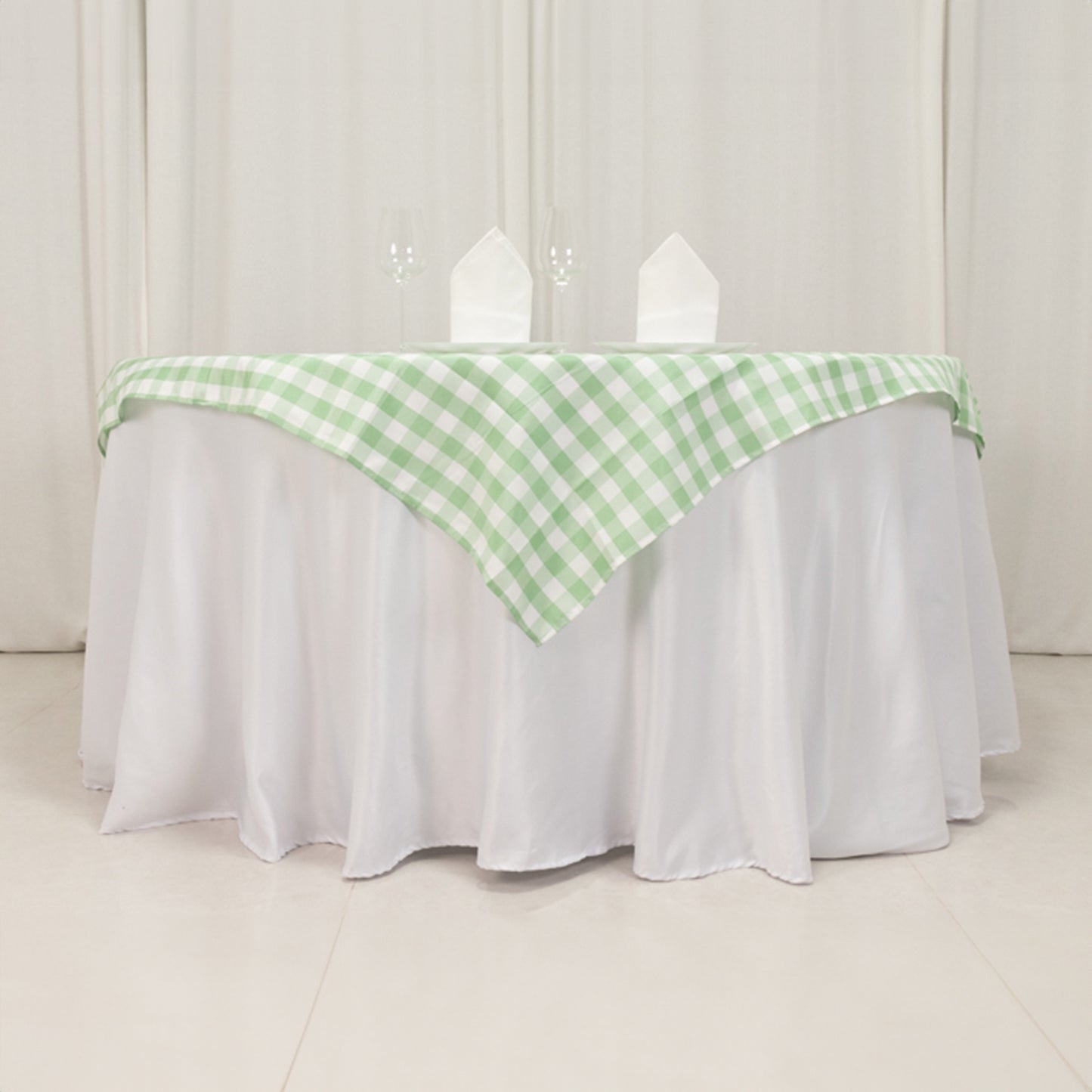 54"x54" White Sage Green Buffalo Plaid Square Table Overlay, Checkered Gingham Polyester Table Overlay