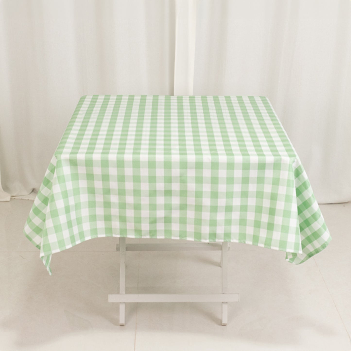 54"x54" White Sage Green Buffalo Plaid Square Tablecloth, Checkered Gingham Polyester Tablecloth