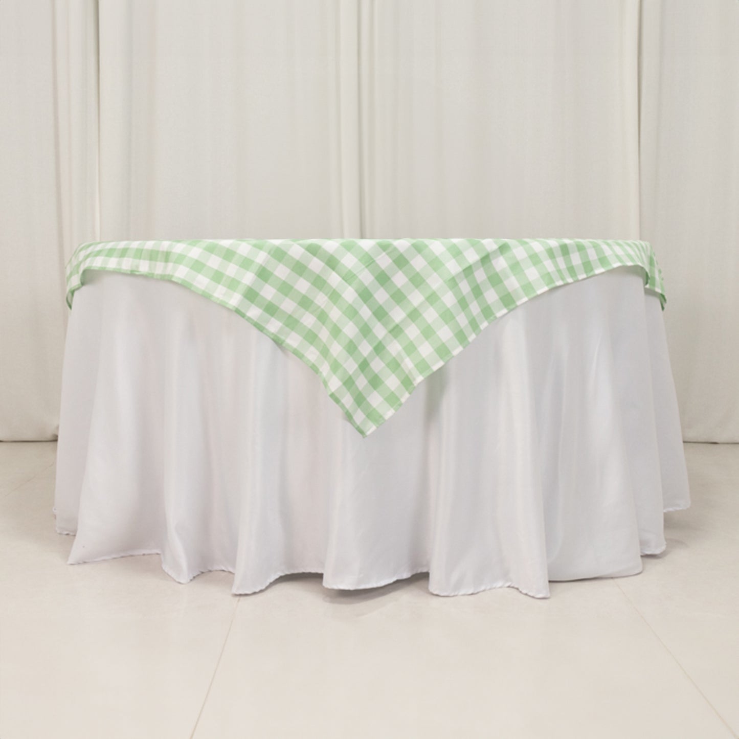 54"x54" White Sage Green Buffalo Plaid Square Table Overlay, Checkered Gingham Polyester Table Overlay