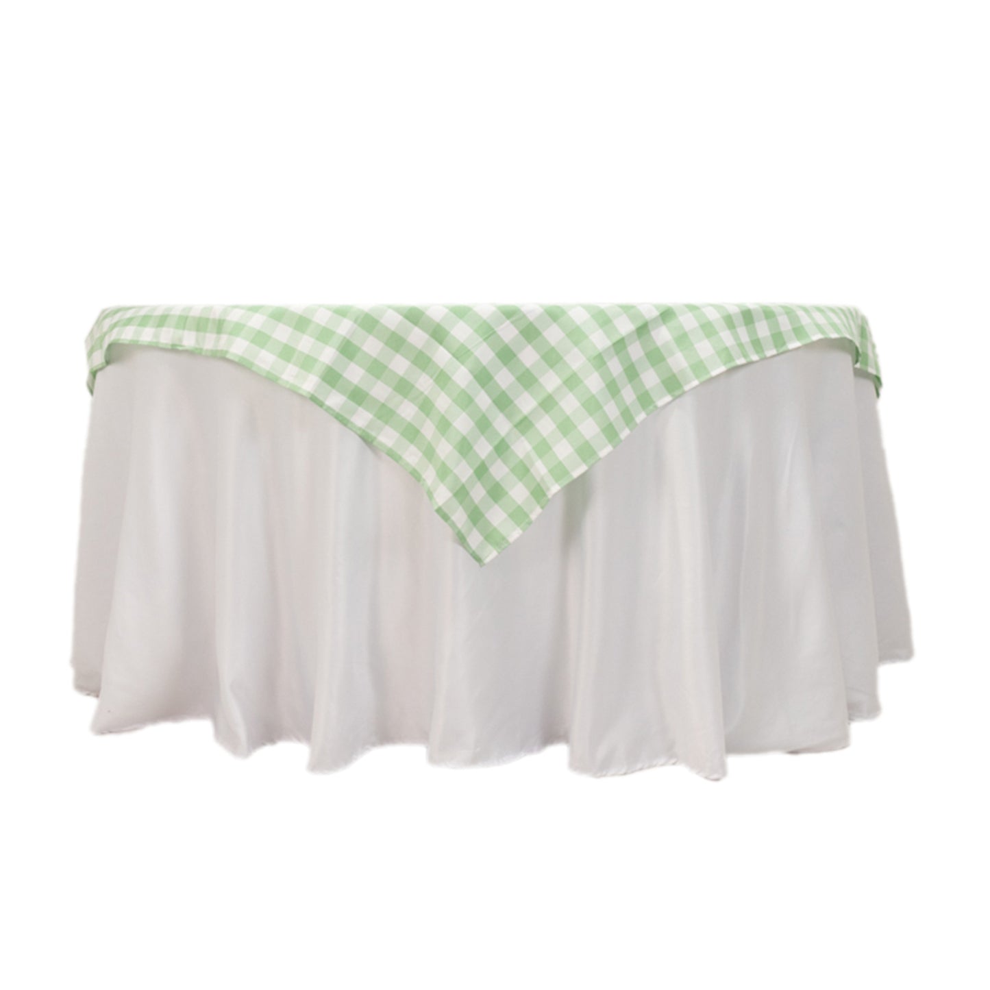 54"x54" White Sage Green Buffalo Plaid Square Table Overlay, Checkered Gingham Polyester Table Overlay