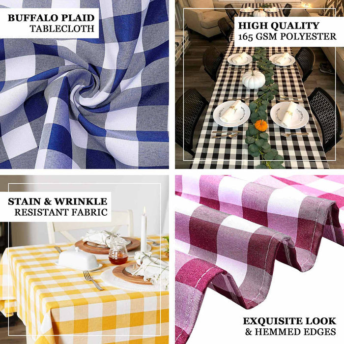60"x102" | White/Navy Blue Seamless Buffalo Plaid Rectangle Tablecloth, Checkered Polyester Linen Tablecloth