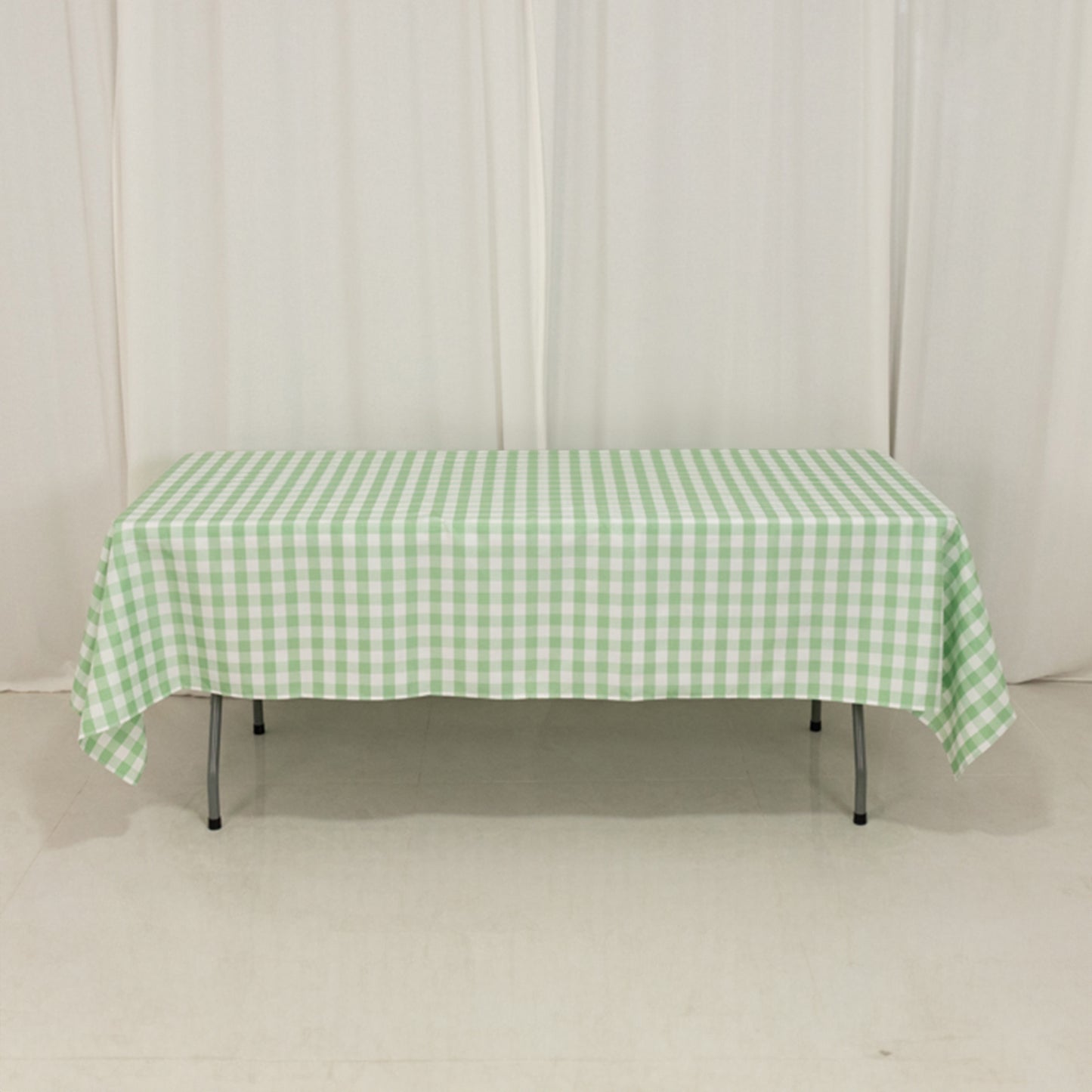 60"x102" White Sage Green Buffalo Plaid Rectangle Tablecloth, Checkered Polyester Linen Tablecloth