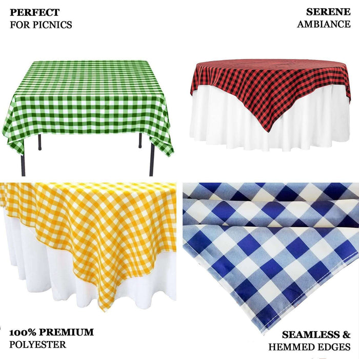70"x70" | White/Blue Seamless Buffalo Plaid Square Overlay, Gingham Polyester Checkered Overlay
