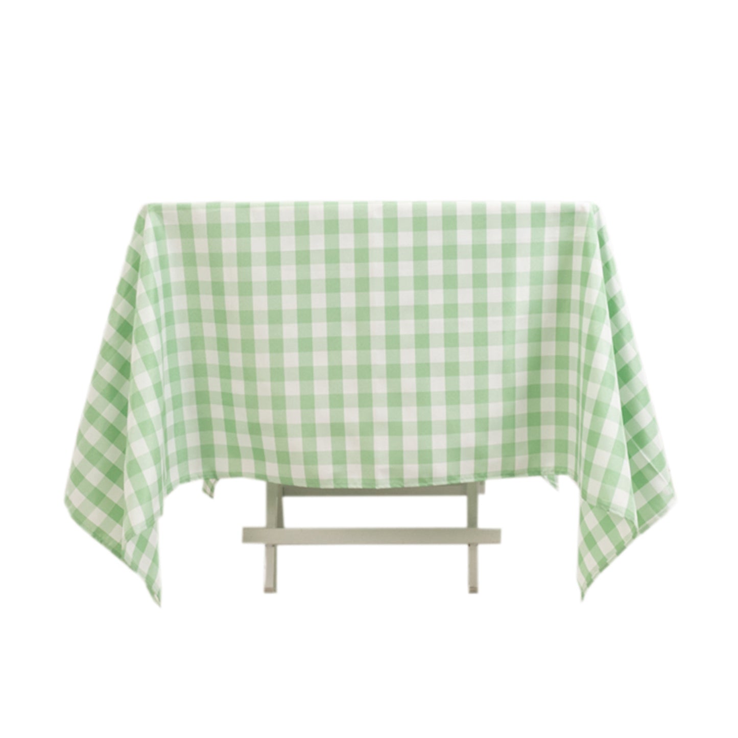 70"x70" White Sage Green Buffalo Plaid Square Tablecloth, Gingham Polyester Checkered Tablecloth