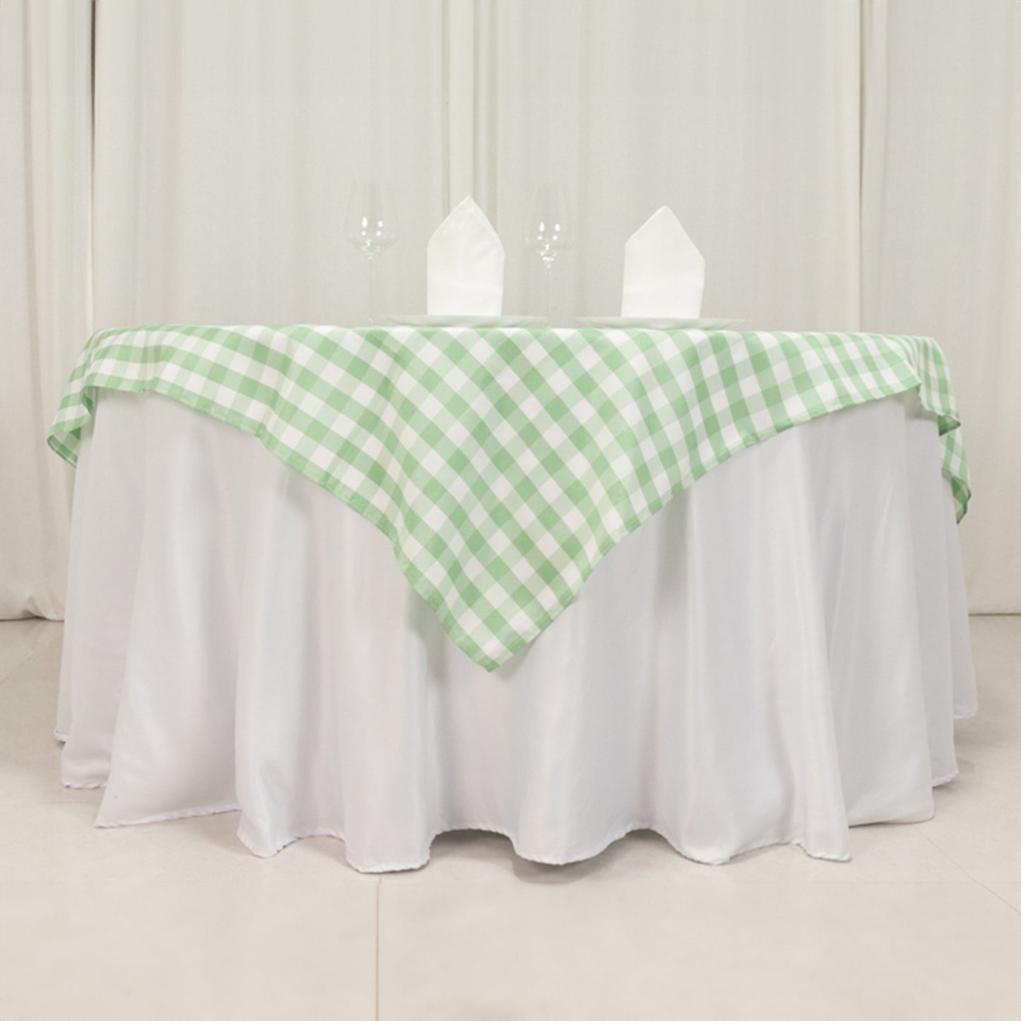 70"x70" White Sage Green Buffalo Plaid Square Table Overlay, Gingham Polyester Checkered Table Overlay