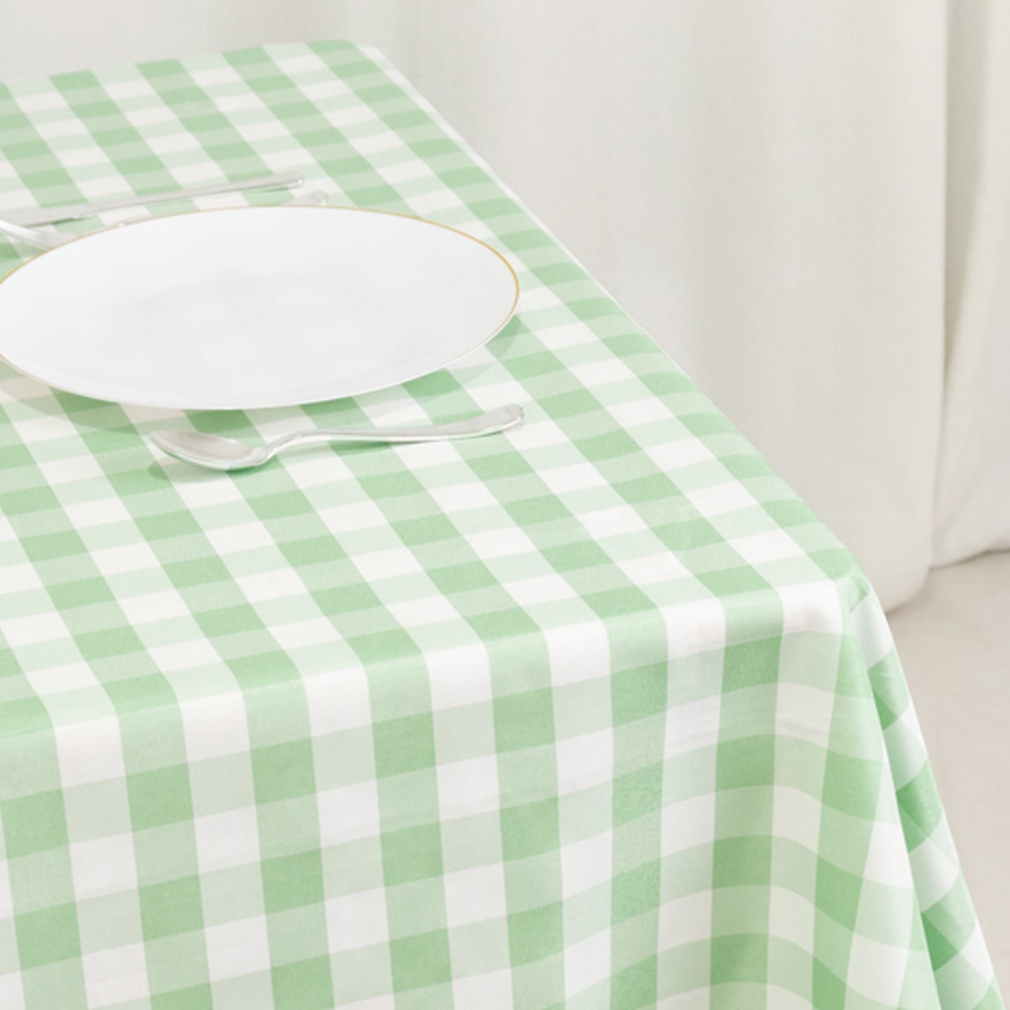 70"x70" White Sage Green Buffalo Plaid Square Tablecloth, Gingham Polyester Checkered Tablecloth