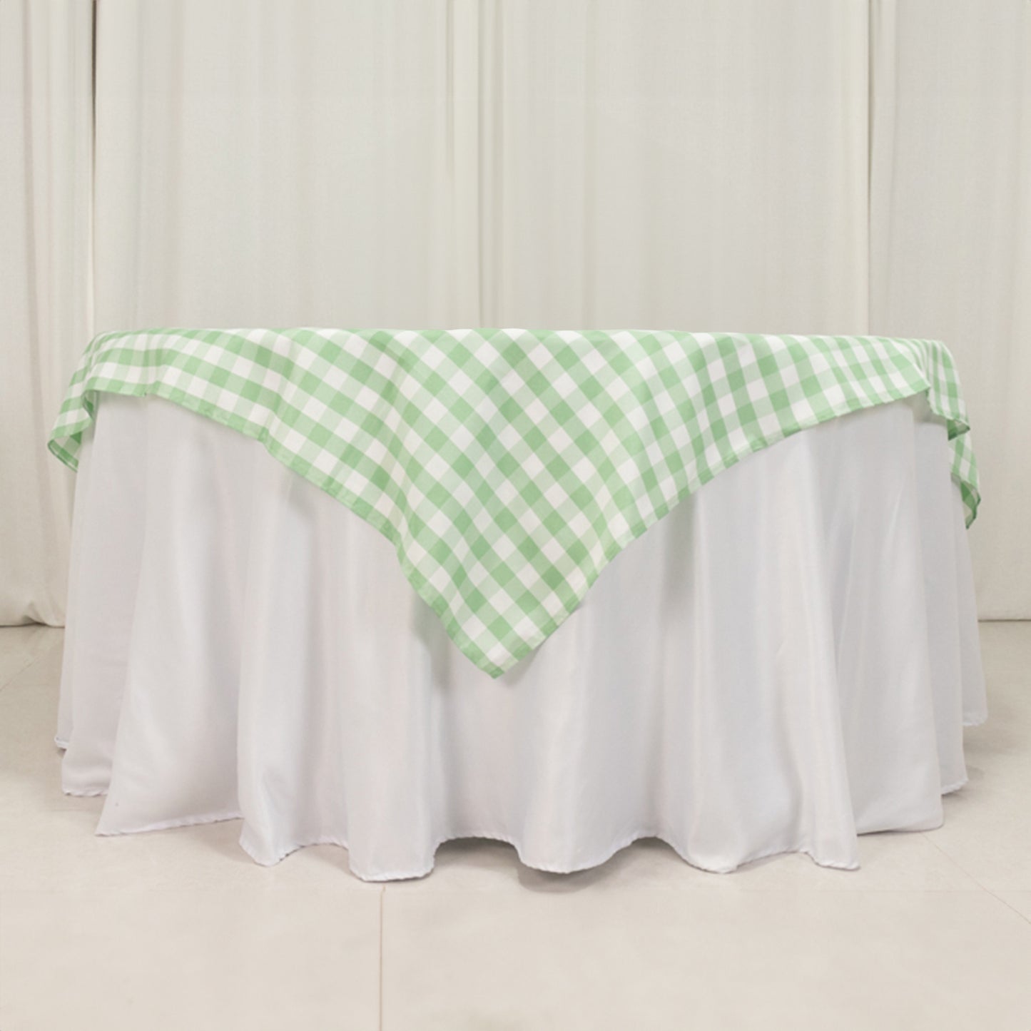 70"x70" White Sage Green Buffalo Plaid Square Table Overlay, Gingham Polyester Checkered Table Overlay