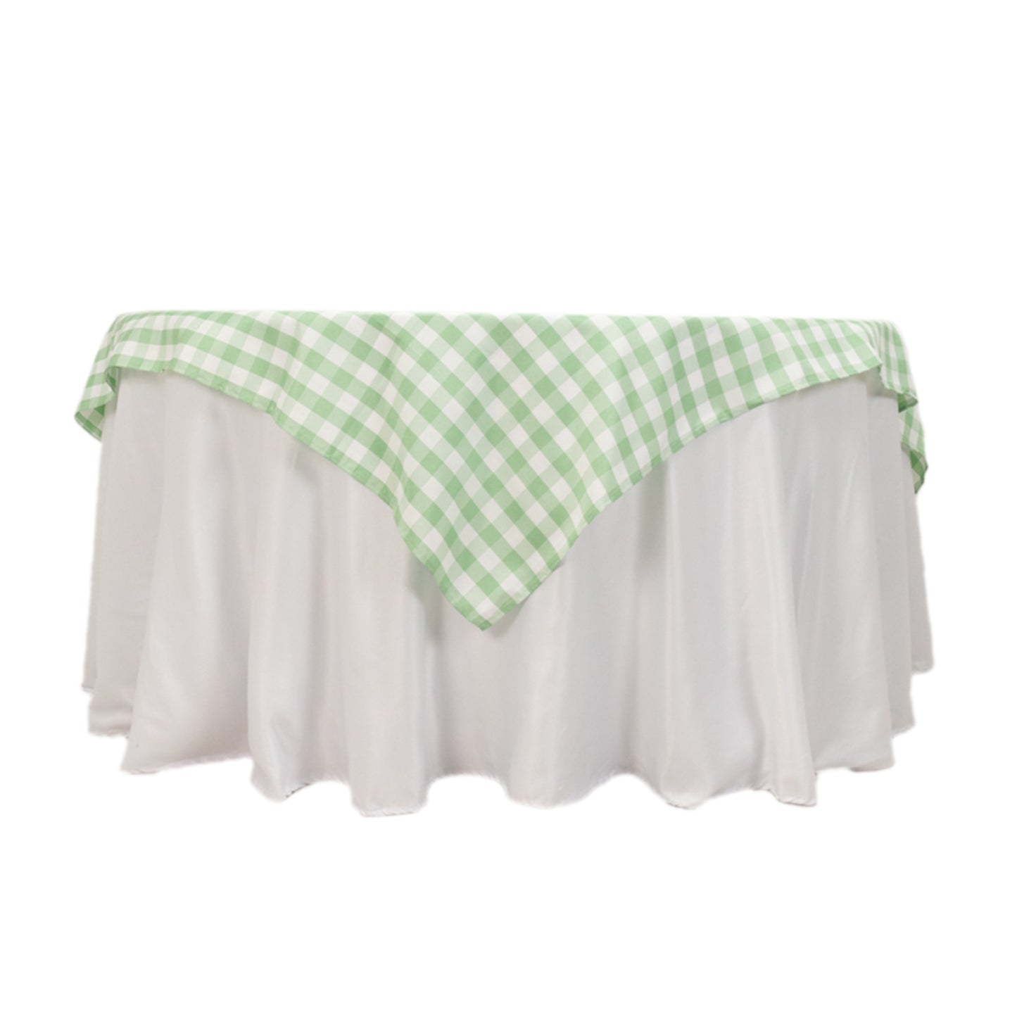 70"x70" White Sage Green Buffalo Plaid Square Table Overlay, Gingham Polyester Checkered Table Overlay