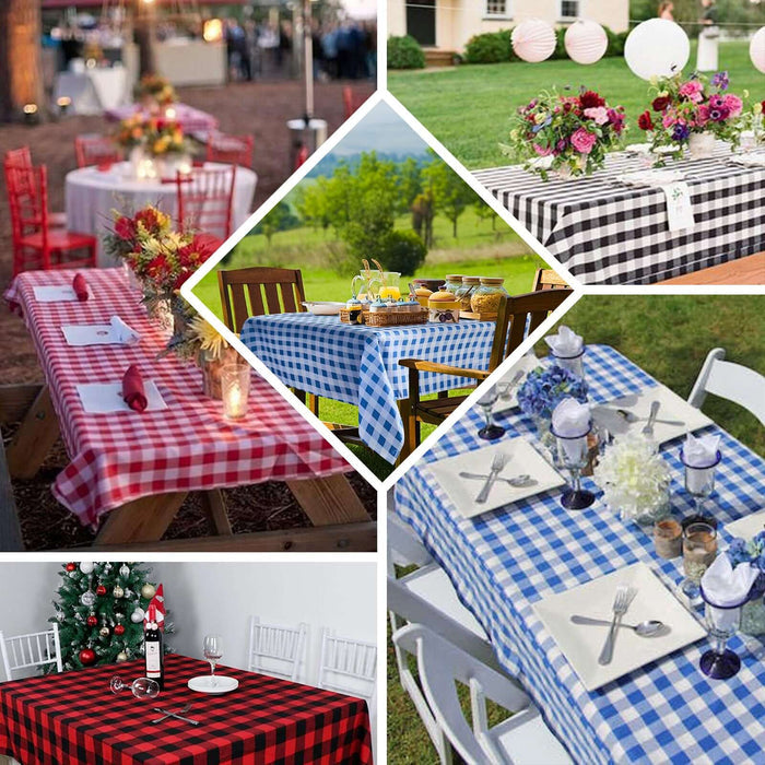 60"x126" | White/Navy Blue Seamless Buffalo Plaid Rectangle Tablecloth, Checkered Polyester Tablecloth