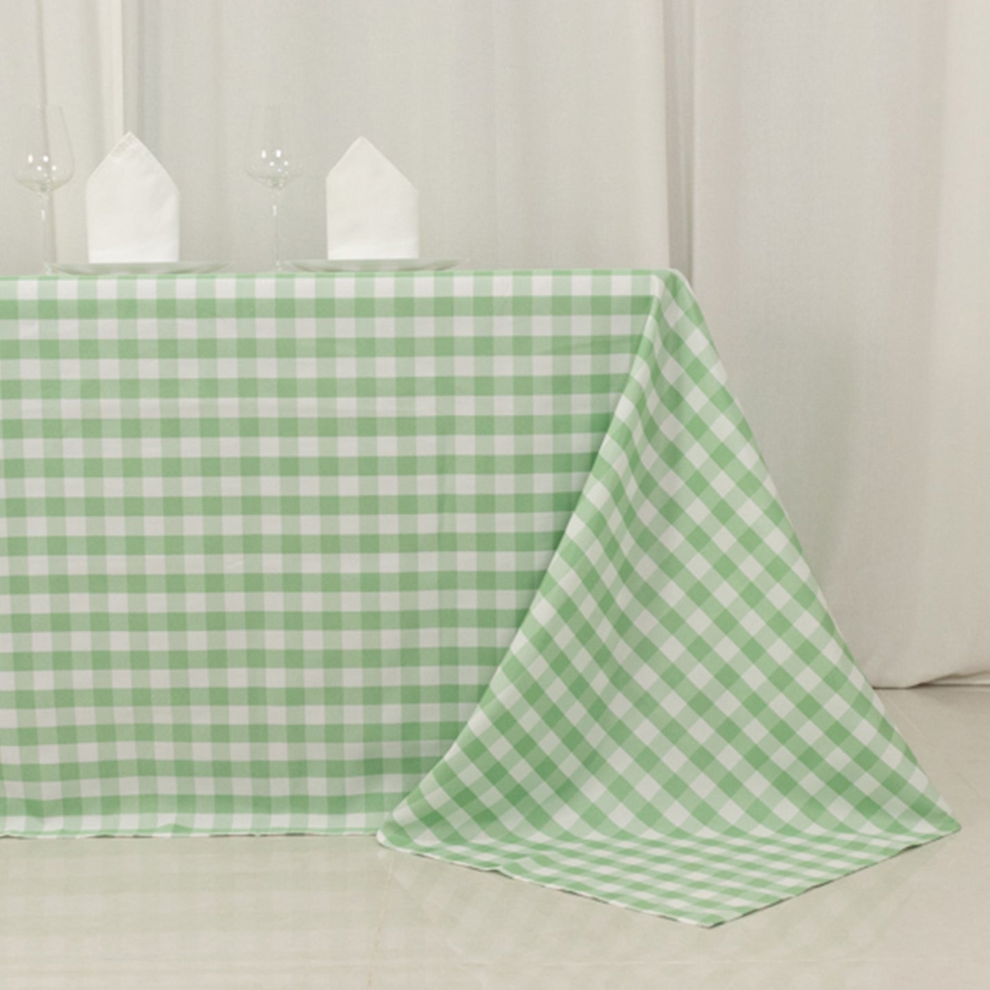 90"x132" White Sage Green Seamless Buffalo Plaid Rectangle Tablecloth, Checkered Polyester Tablecloth for 6 Foot Table With Floor-Length Drop