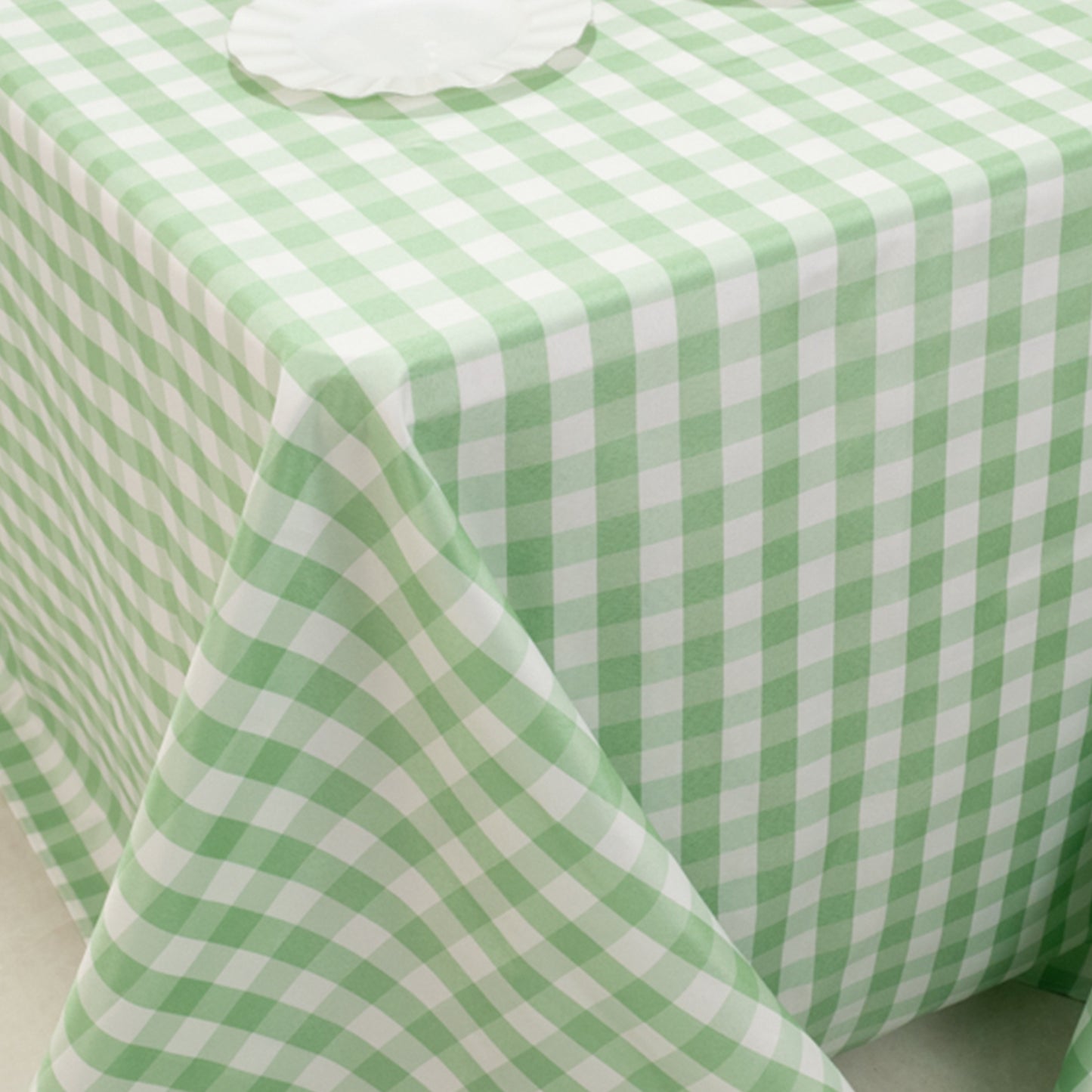 90"x132" White Sage Green Seamless Buffalo Plaid Rectangle Tablecloth, Checkered Polyester Tablecloth for 6 Foot Table With Floor-Length Drop