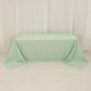 White sage green checkered tablecloth for 6-foot table with floor-length drop.