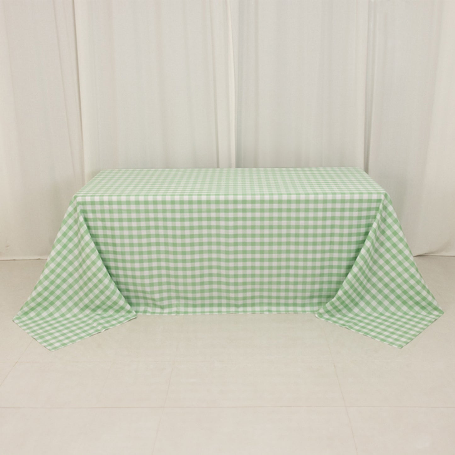 90"x132" White Sage Green Seamless Buffalo Plaid Rectangle Tablecloth, Checkered Polyester Tablecloth for 6 Foot Table With Floor-Length Drop