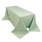 90"x132" white sage green checkered tablecloth for 6-foot table.