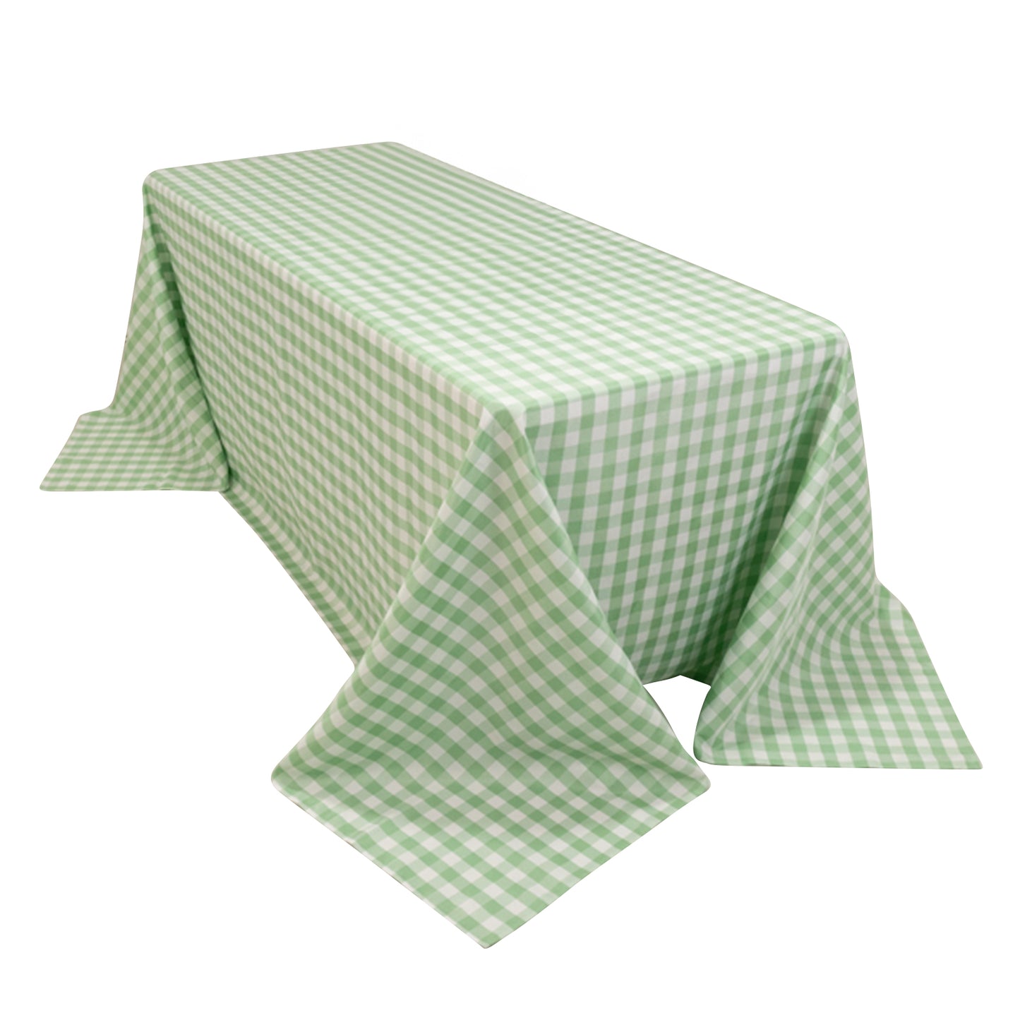 90"x132" White Sage Green Seamless Buffalo Plaid Rectangle Tablecloth, Checkered Polyester Tablecloth for 6 Foot Table With Floor-Length Drop