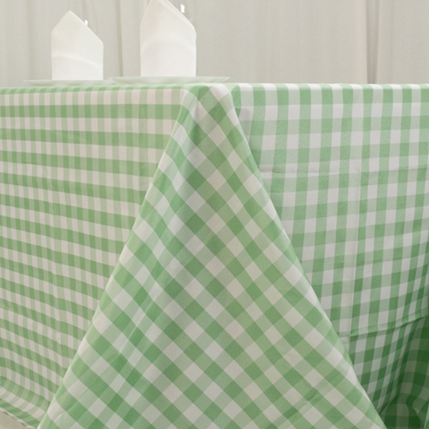 90"x156" White Sage Green Seamless Buffalo Plaid Rectangle Tablecloth, Checkered Polyester Tablecloth for 8 Foot Table With Floor-Length Drop