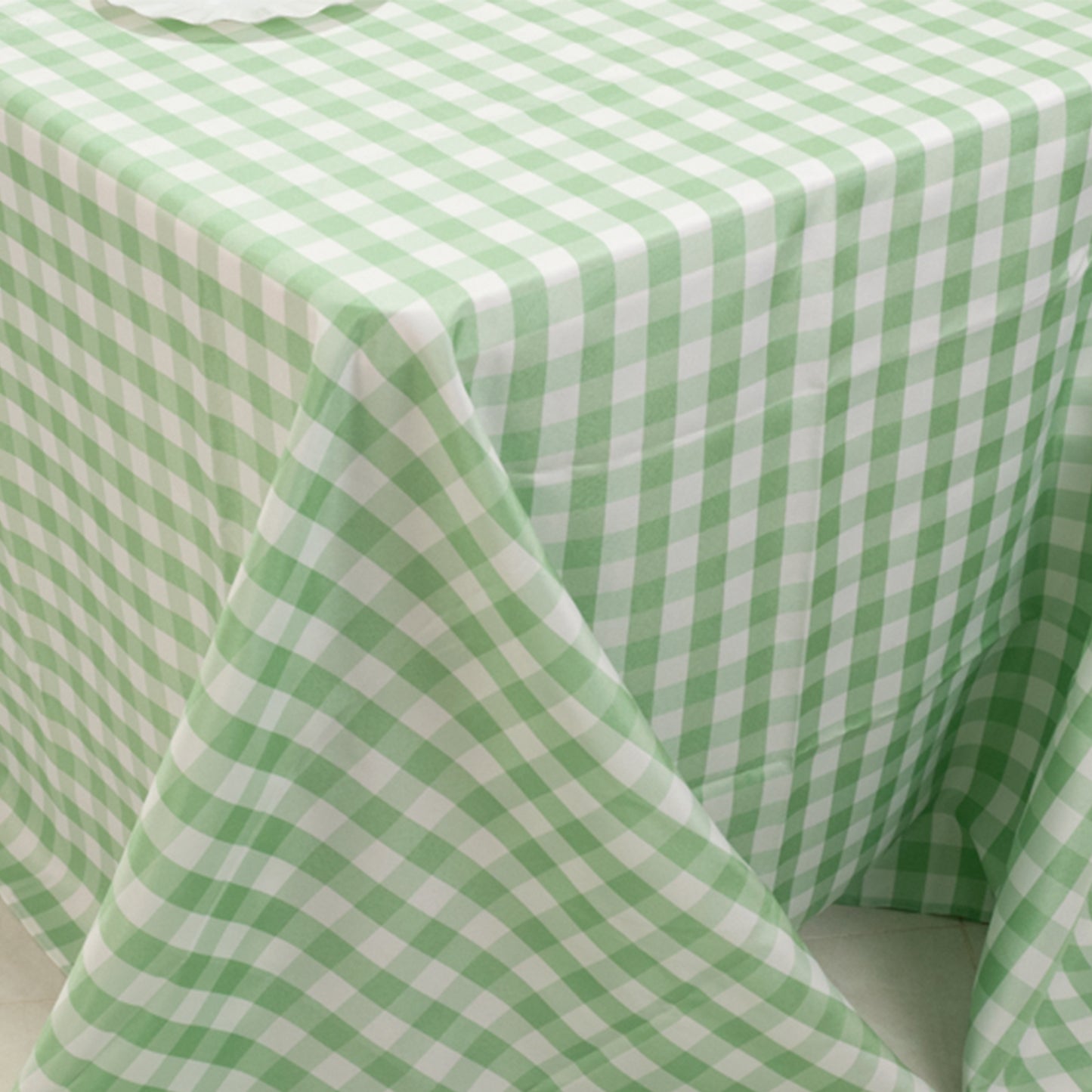 90"x156" White Sage Green Seamless Buffalo Plaid Rectangle Tablecloth, Checkered Polyester Tablecloth for 8 Foot Table With Floor-Length Drop