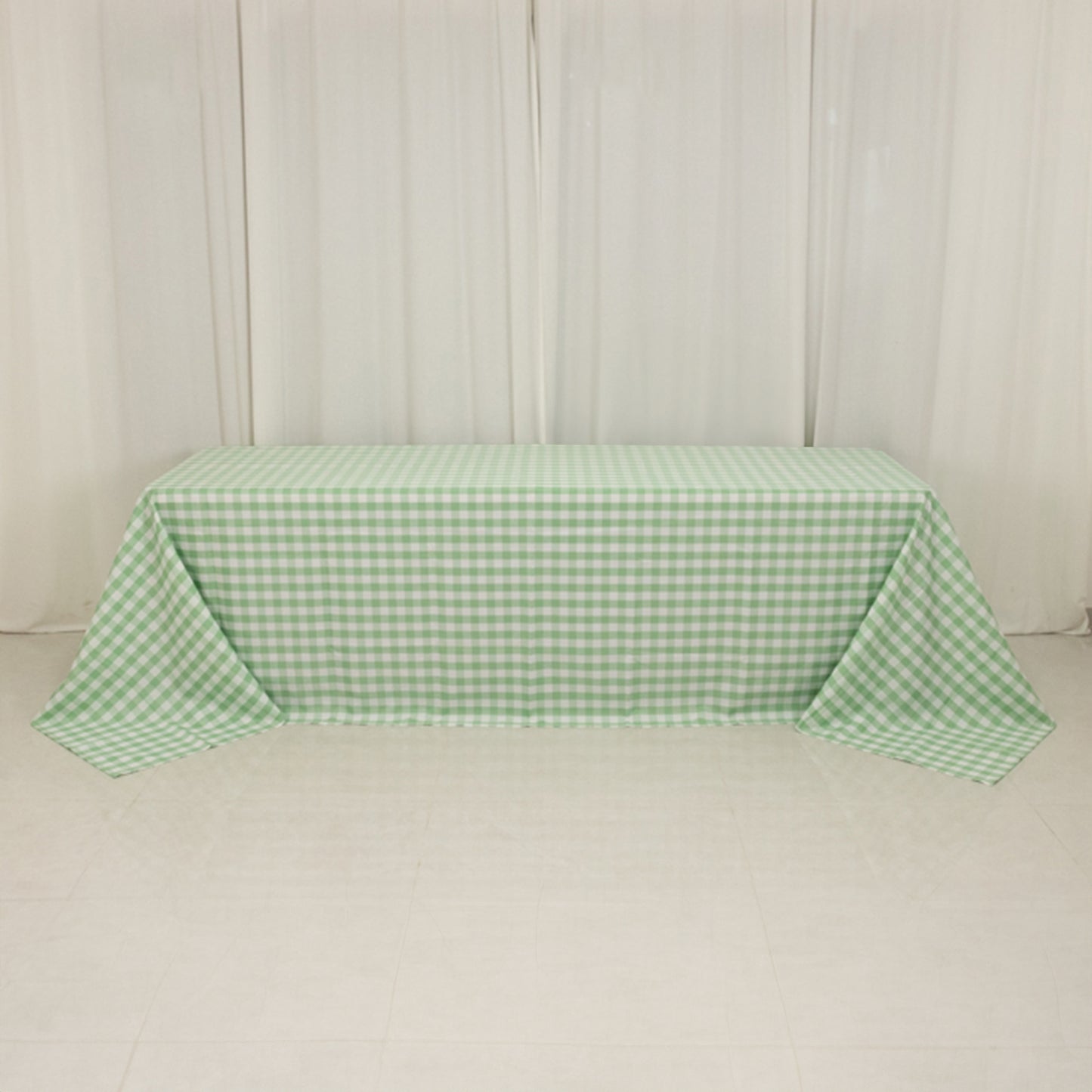 90"x156" White Sage Green Seamless Buffalo Plaid Rectangle Tablecloth, Checkered Polyester Tablecloth for 8 Foot Table With Floor-Length Drop