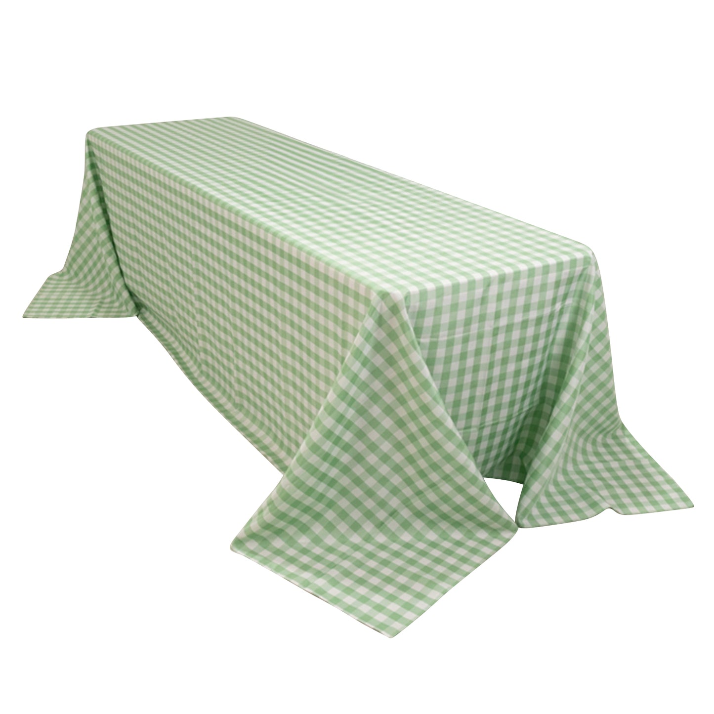 90"x156" White Sage Green Seamless Buffalo Plaid Rectangle Tablecloth, Checkered Polyester Tablecloth for 8 Foot Table With Floor-Length Drop